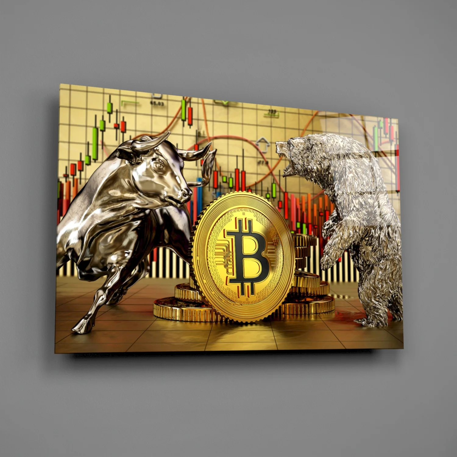 Bitcoin Bull and Bear Glass Wall Art - Image 2