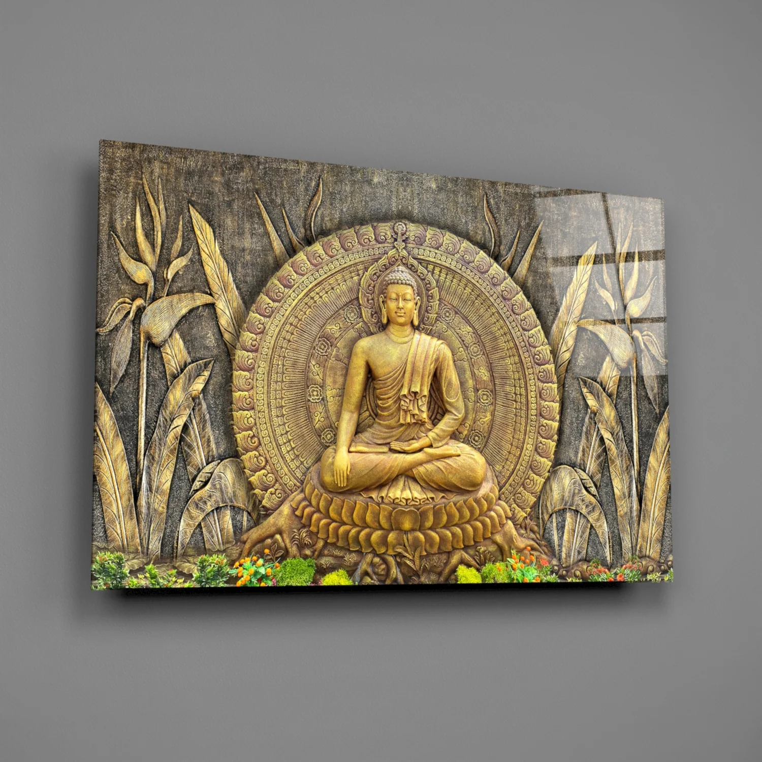 Golden Buddha Serenity Glass Wall Art - Image 2