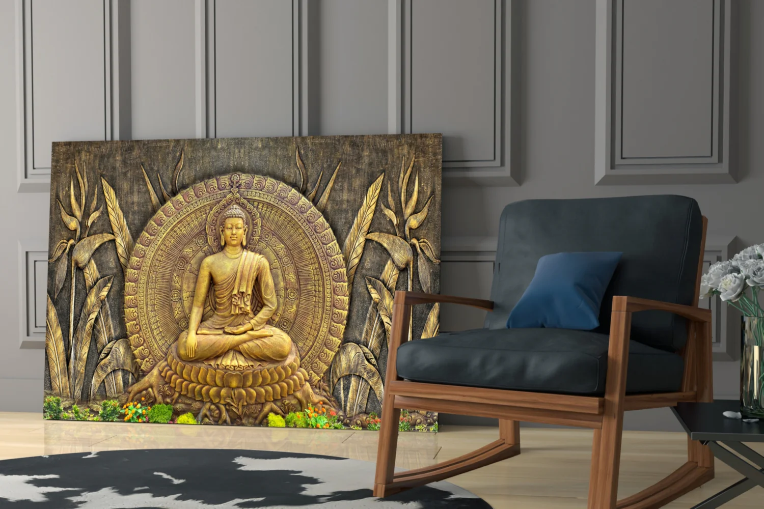 Golden Buddha Serenity Glass Wall Art - Image 7