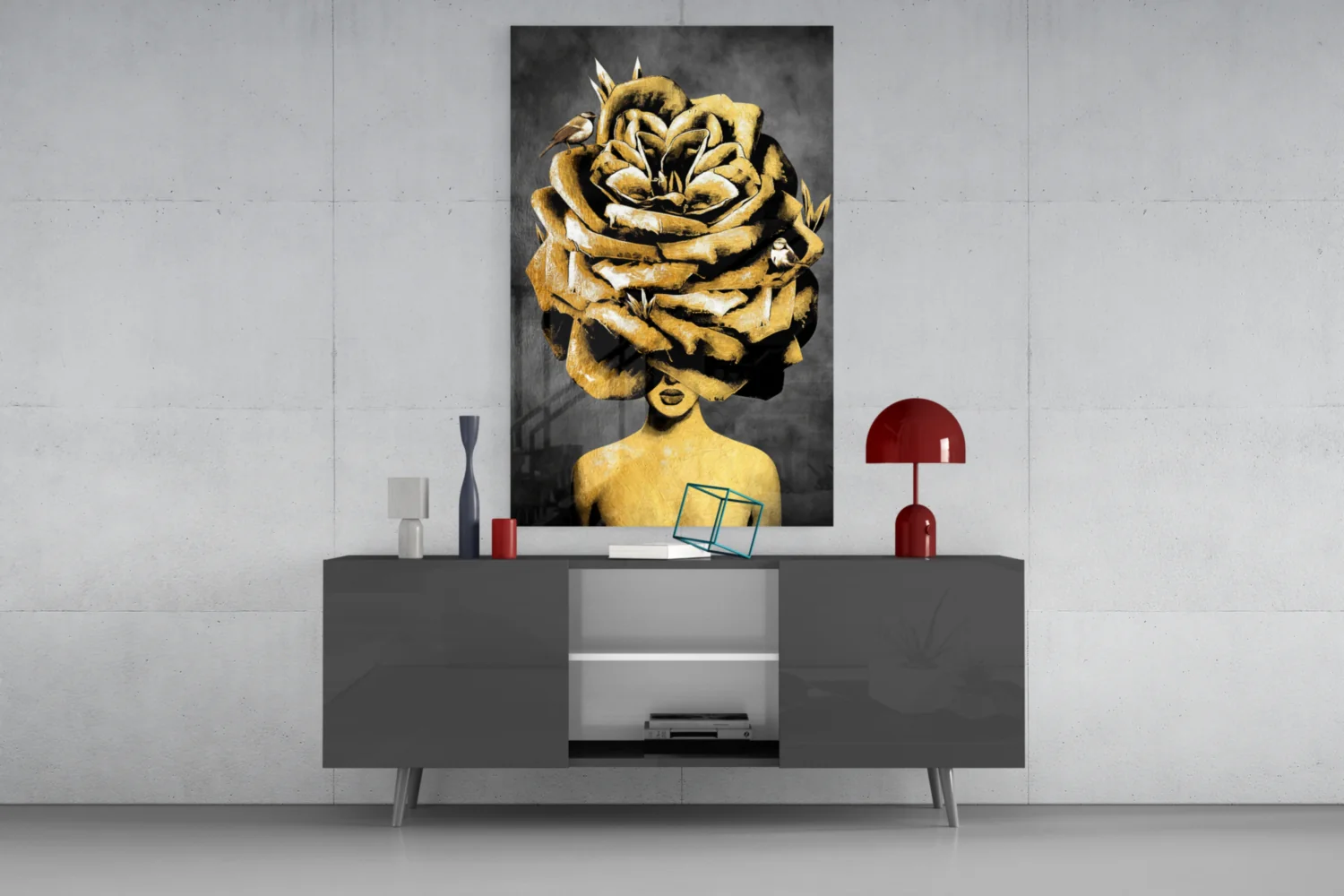 Golden Rose Head Glass Wall Art - Image 8