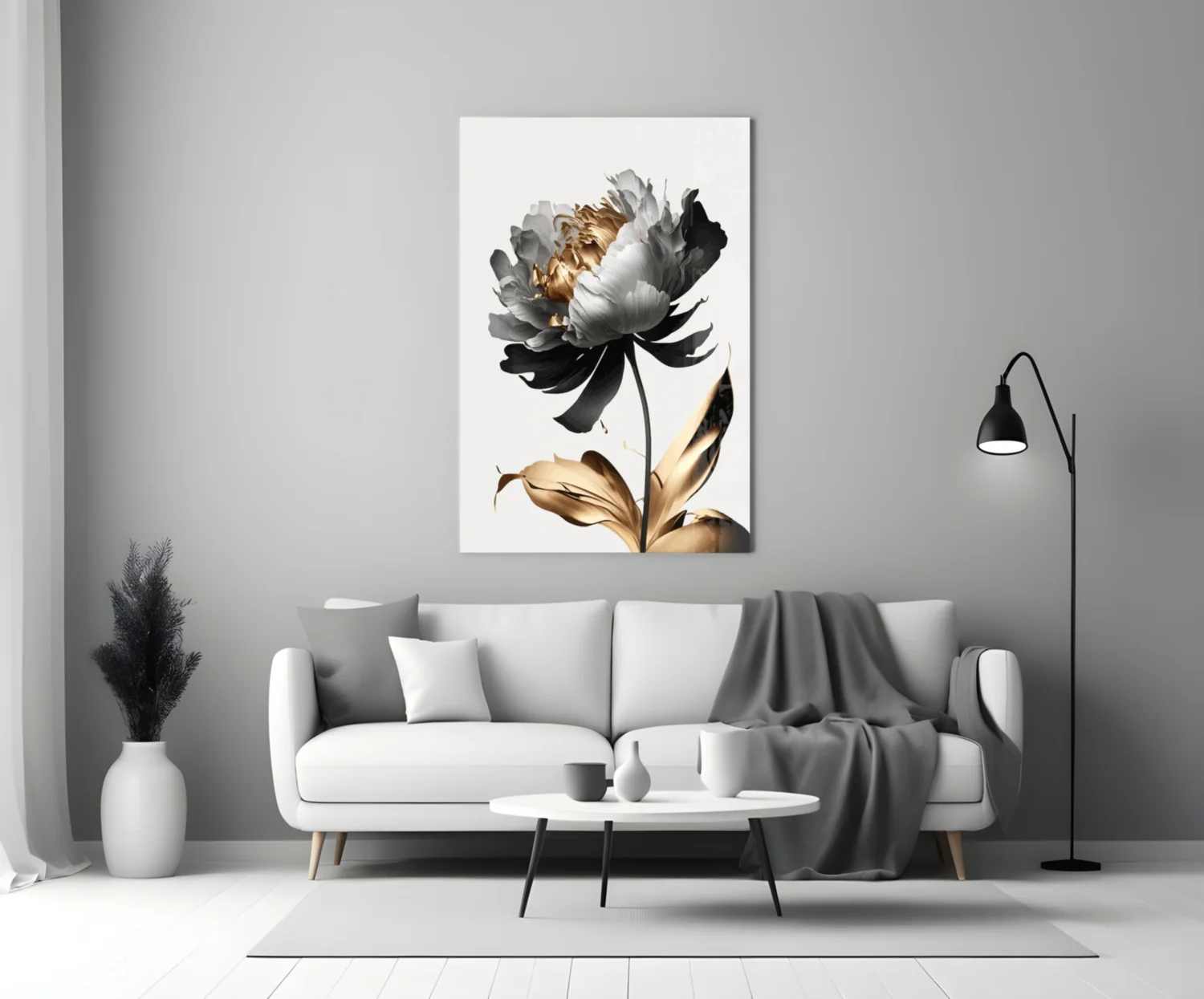 Elegant Black & Gold Peony Glass Wall Art - Image 5