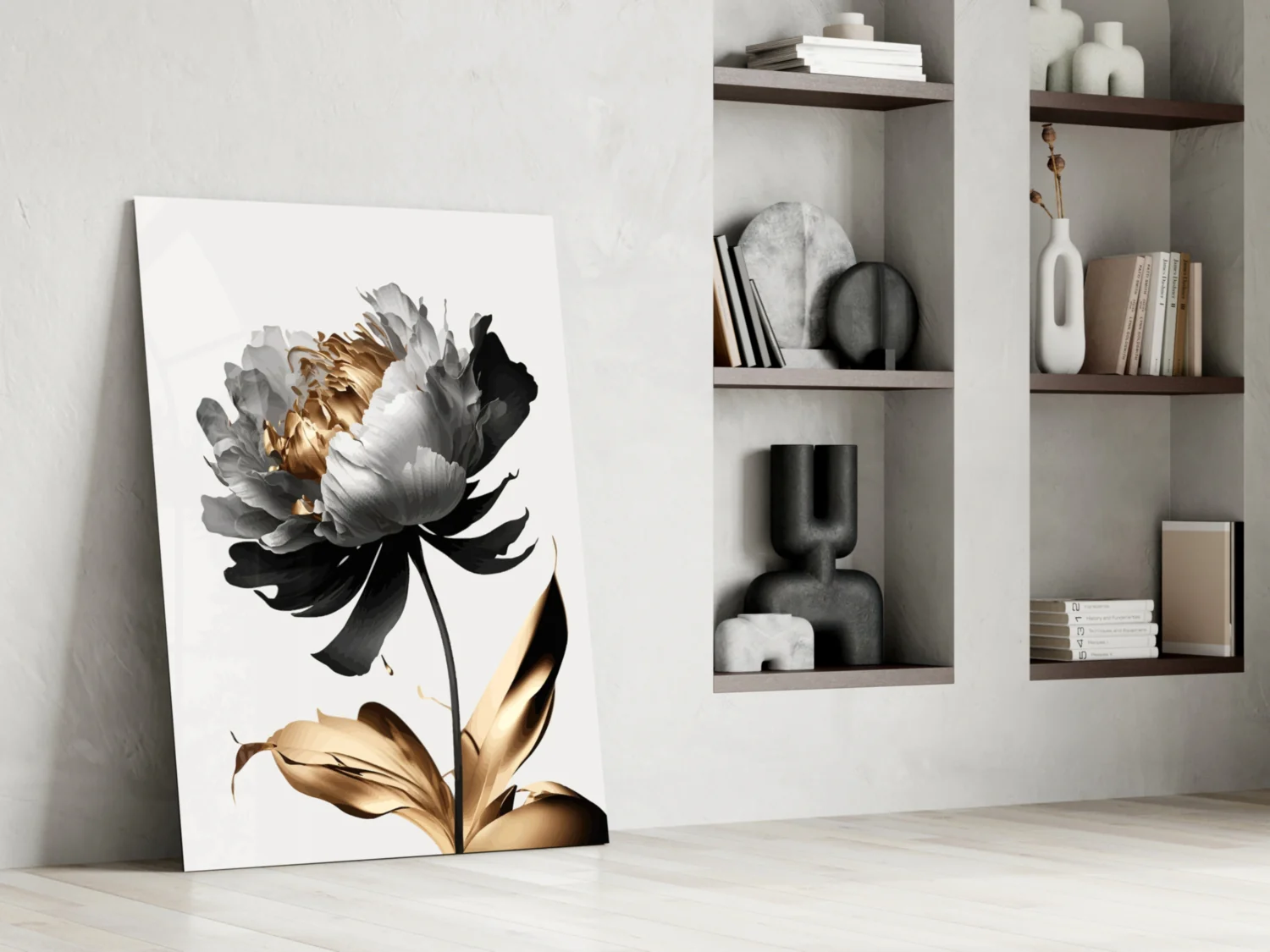 Elegant Black & Gold Peony Glass Wall Art - Image 7