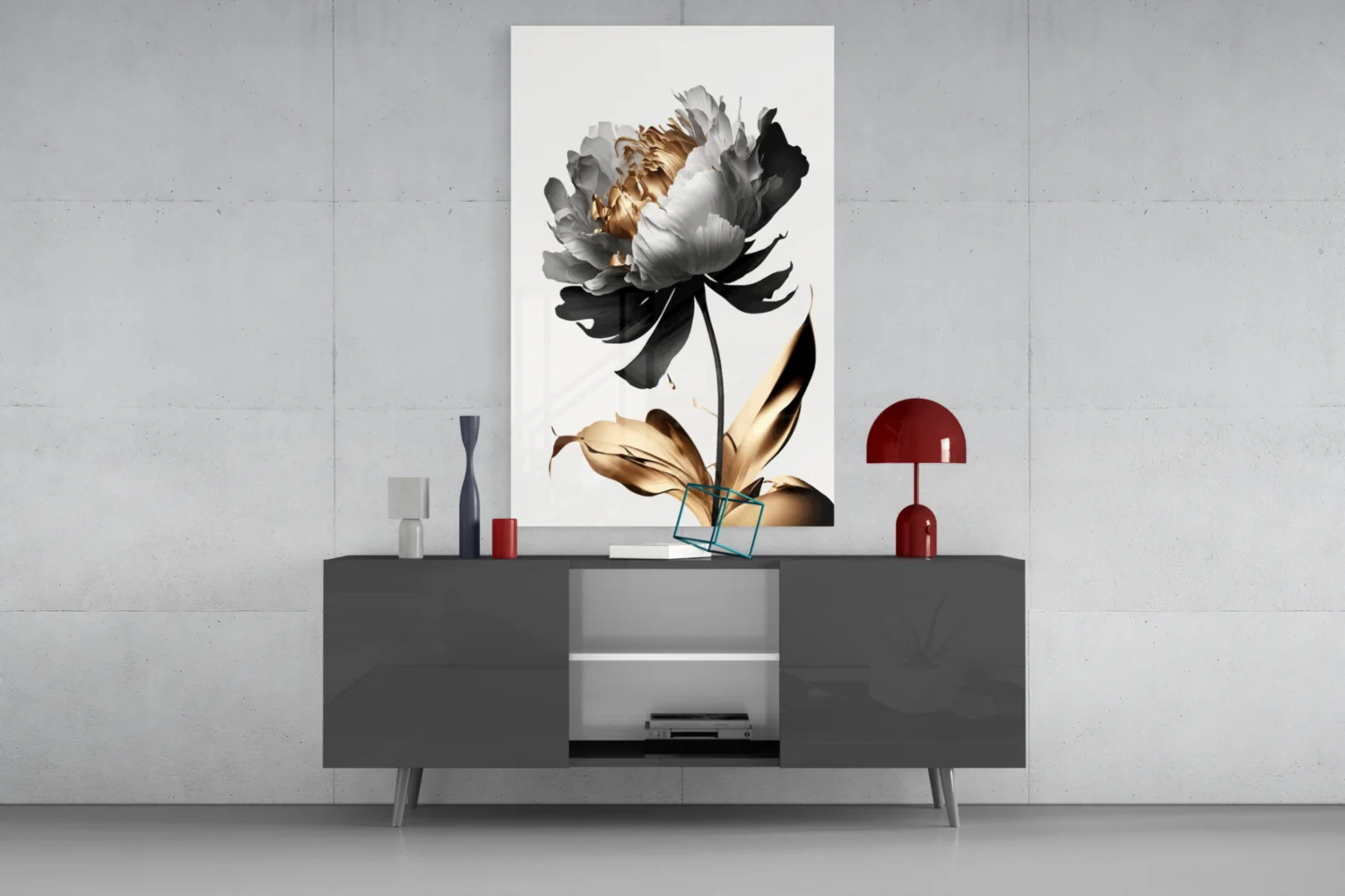 Elegant Black & Gold Peony Glass Wall Art - Image 8