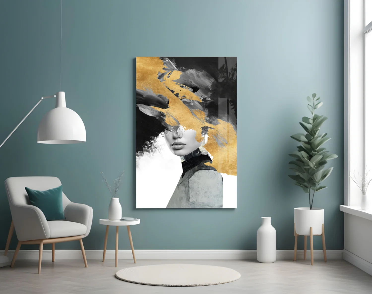 Elegant Gold and Black Abstract Portrait Glass Wall Art - Image 4