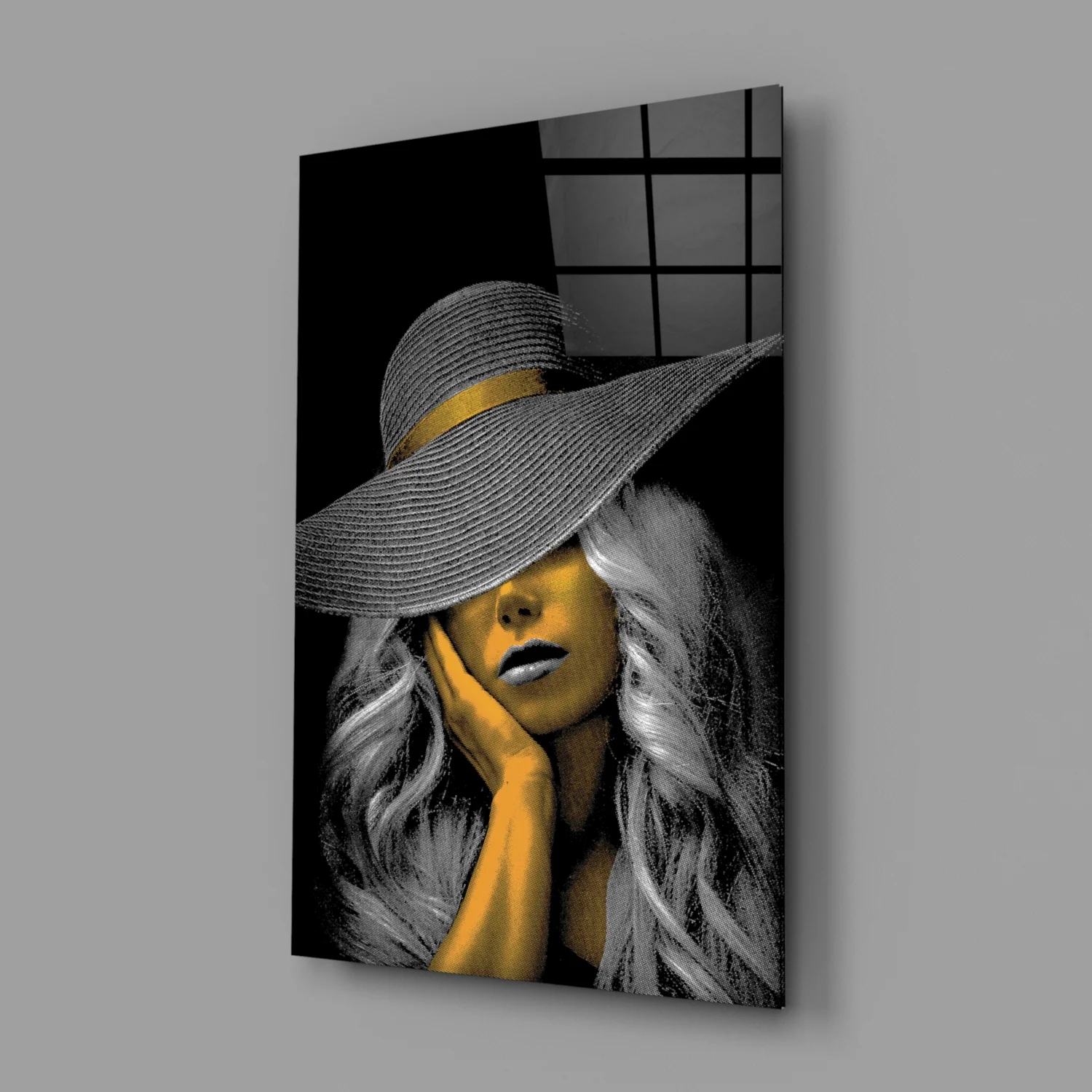 Elegant Sun Hat Portrait Glass Wall Art - Image 2