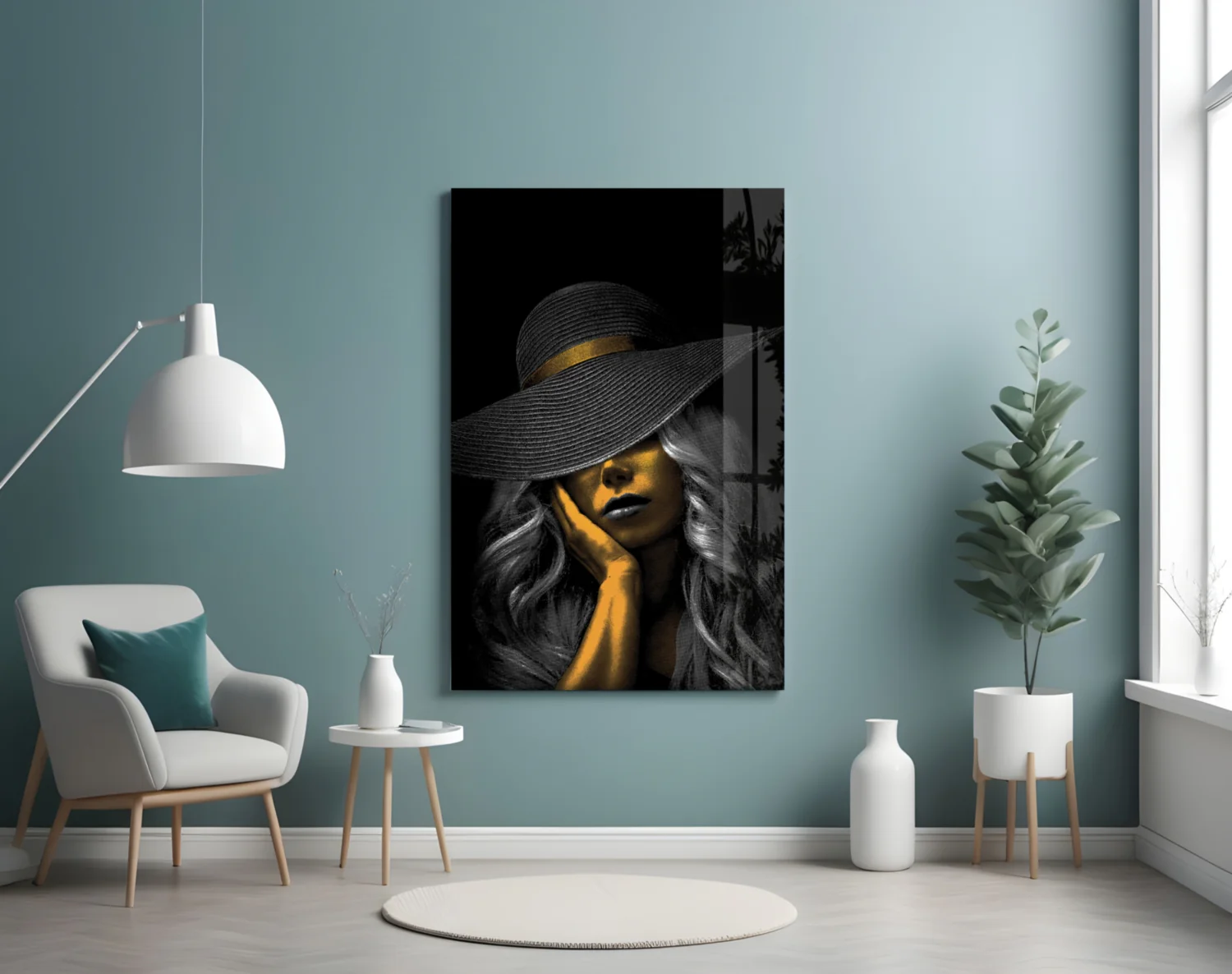 Elegant Sun Hat Portrait Glass Wall Art - Image 4
