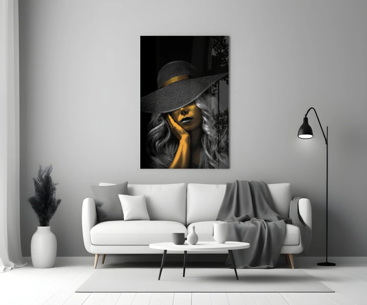 Elegant Sun Hat Portrait Glass Wall Art - Image 5