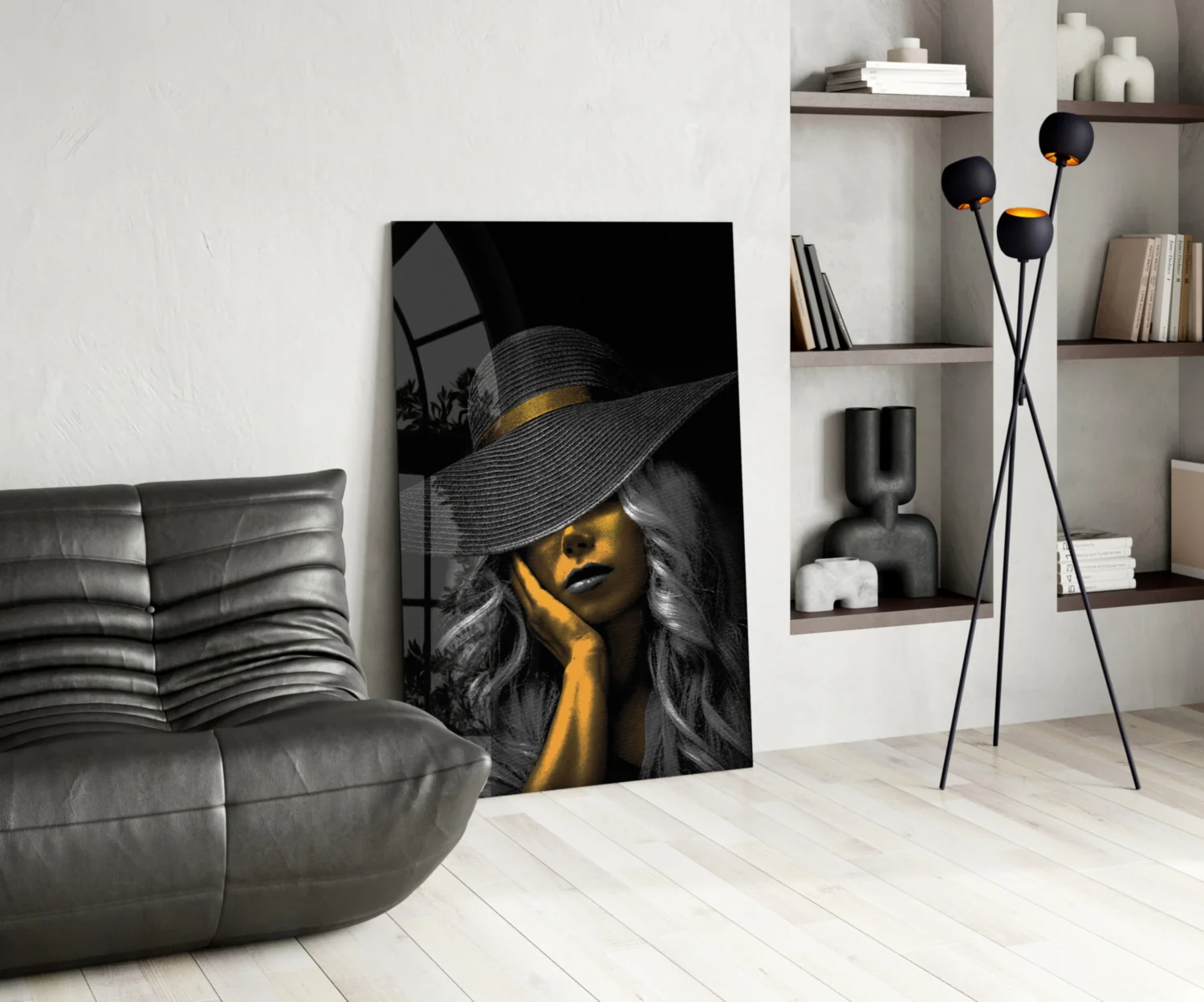 Elegant Sun Hat Portrait Glass Wall Art - Image 6