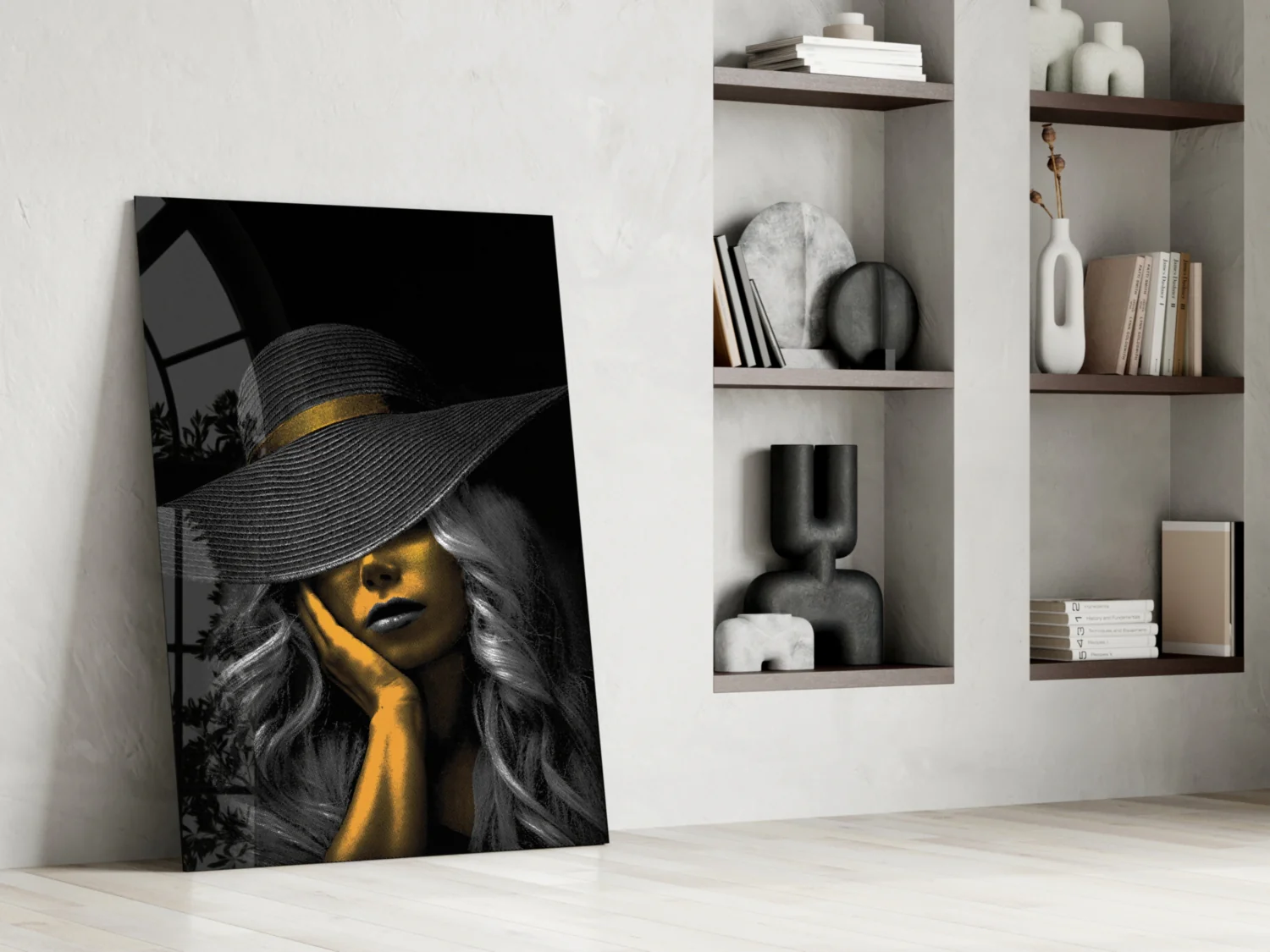 Elegant Sun Hat Portrait Glass Wall Art - Image 7
