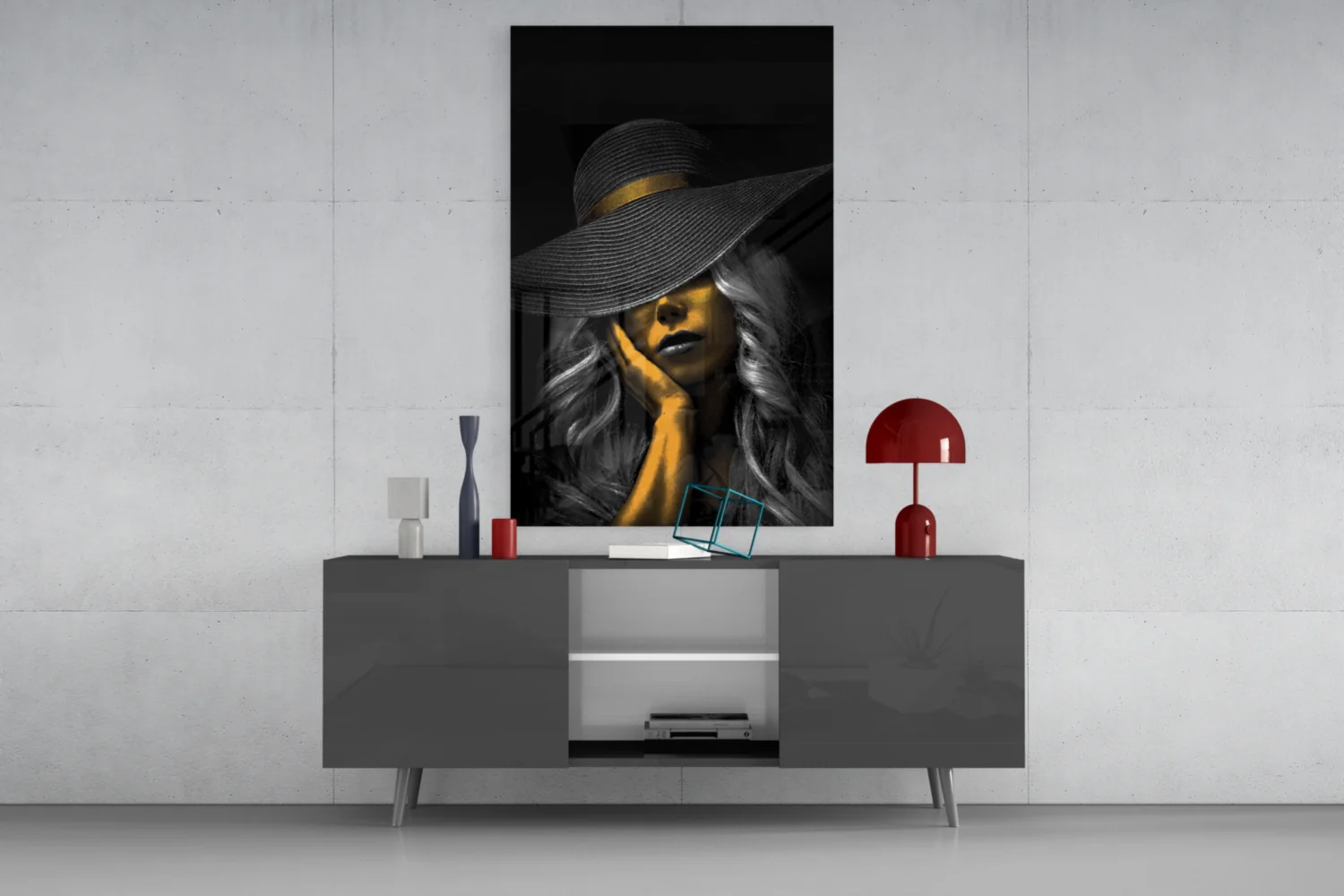 Elegant Sun Hat Portrait Glass Wall Art - Image 8