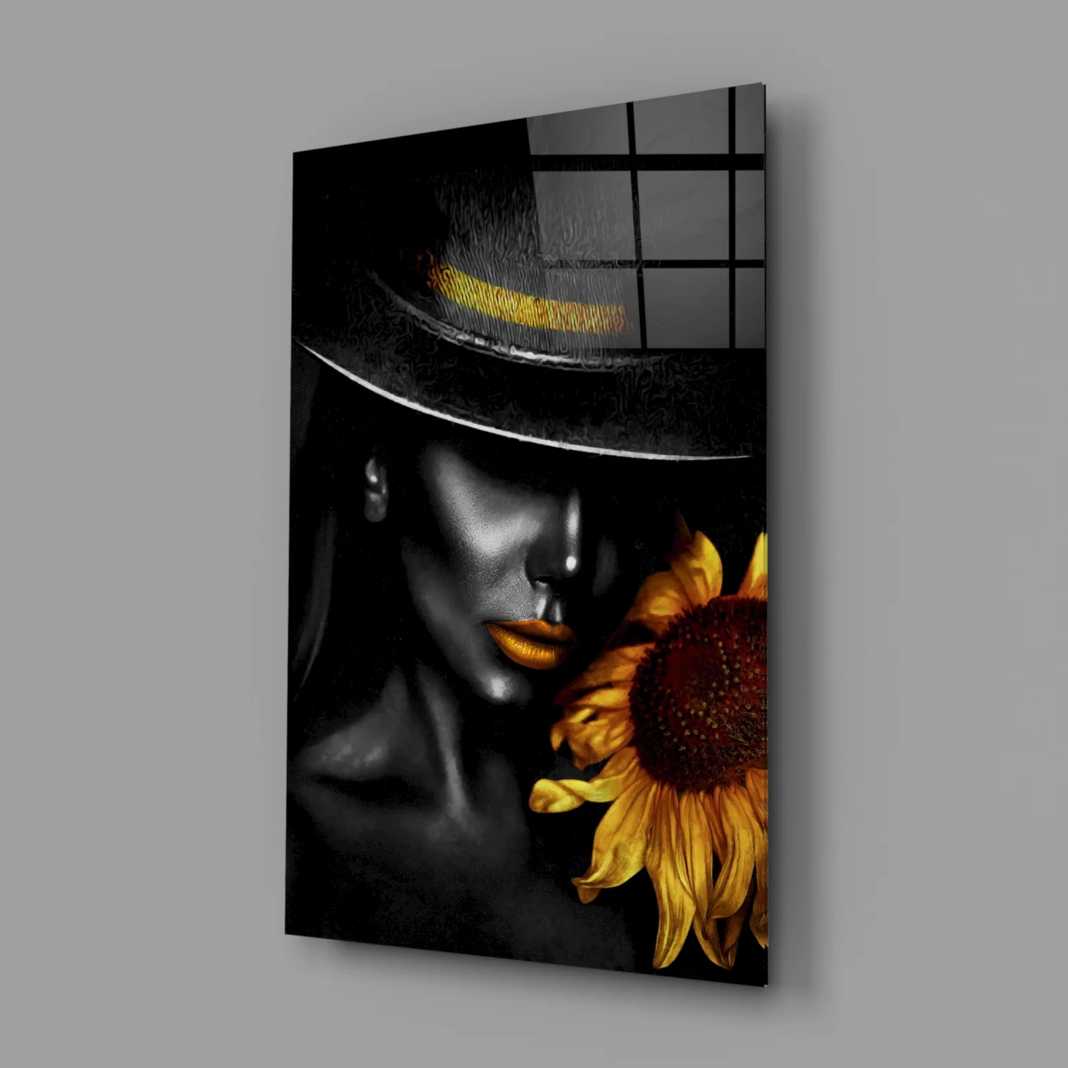 Elegant Lady with Sunflower Glass Wall Art - Image 2