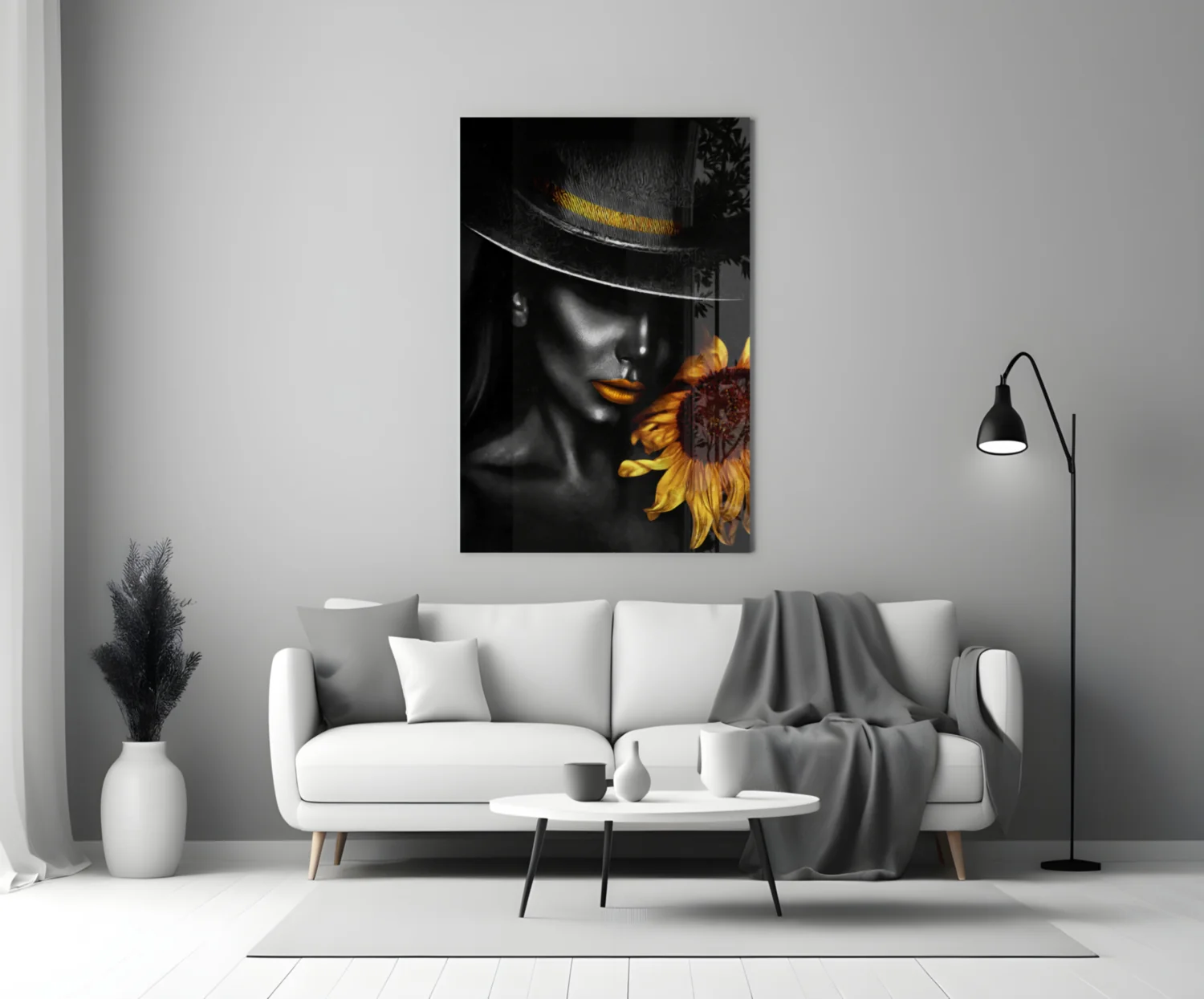 Elegant Lady with Sunflower Glass Wall Art - Image 5