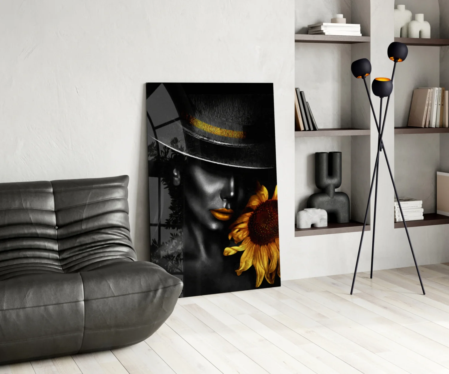 Elegant Lady with Sunflower Glass Wall Art - Image 6