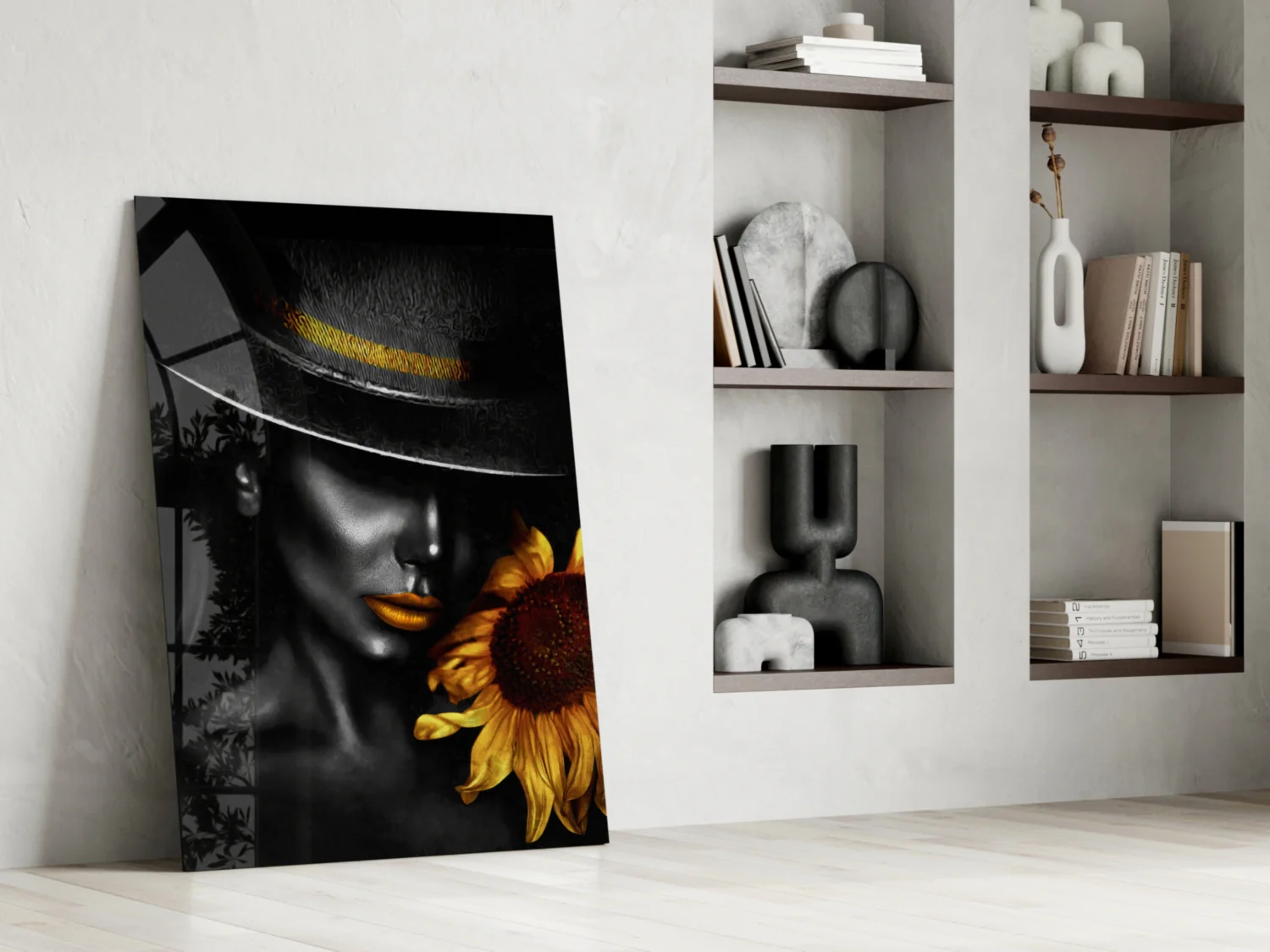 Elegant Lady with Sunflower Glass Wall Art - Image 7