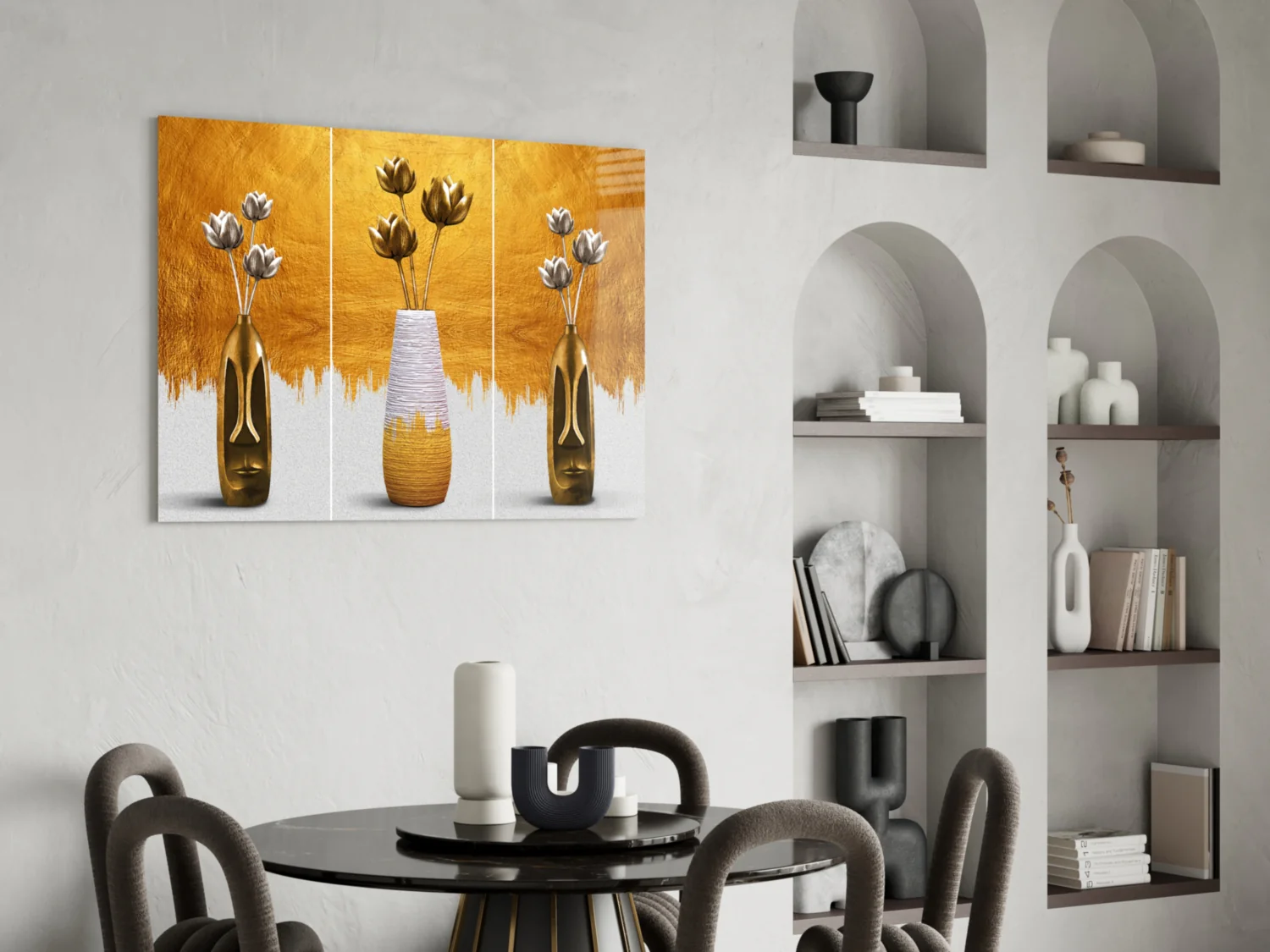Elegant Gold Tulips in Vases Glass Wall Art - Image 6