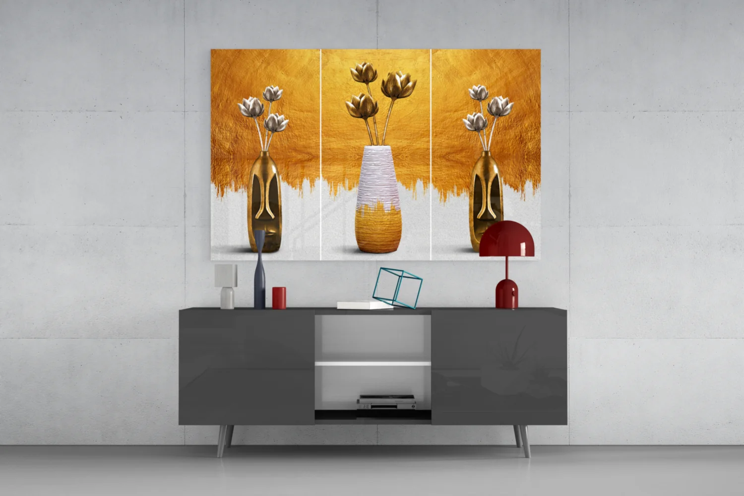 Elegant Gold Tulips in Vases Glass Wall Art - Image 8