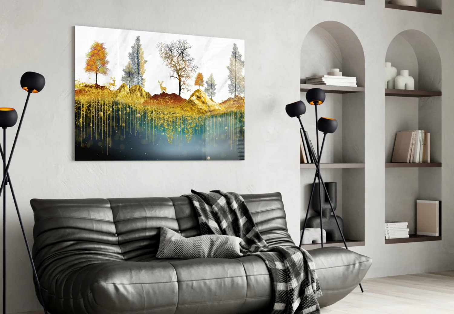 Golden Forest Reflections Glass Wall Art - Image 4