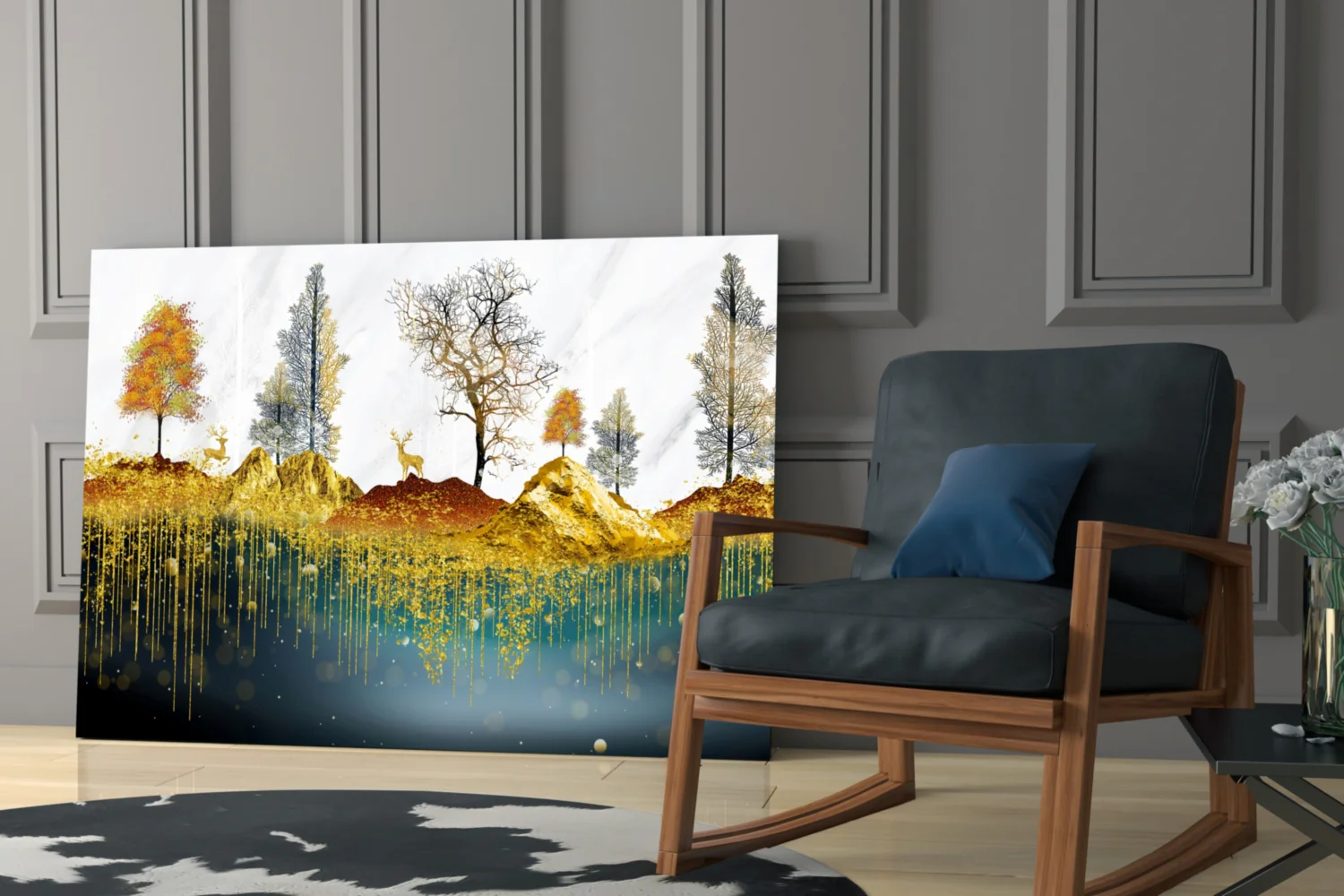 Golden Forest Reflections Glass Wall Art - Image 7