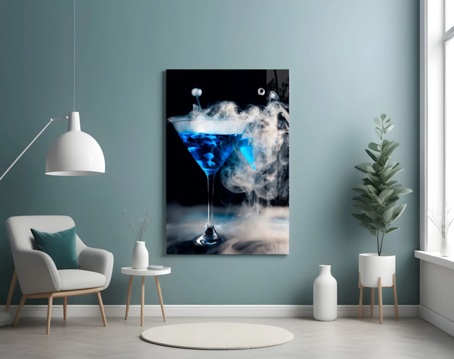 Mystic Blue Smoke Martini Glass Wall Art - Image 4