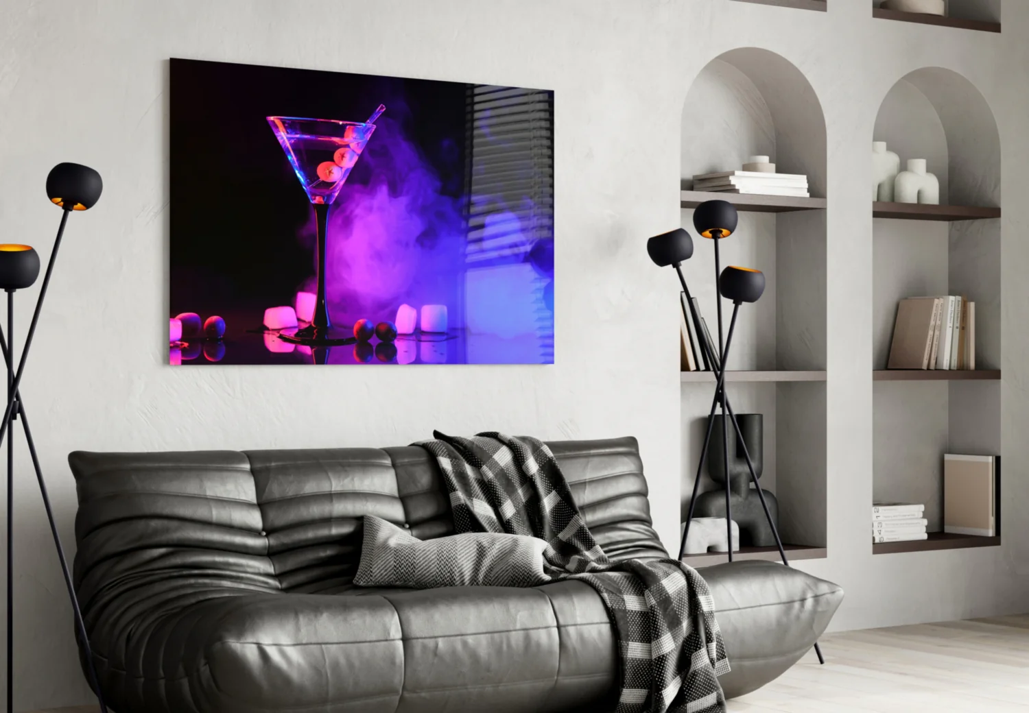 Glowing Martini in Neon Glass Wall Art - Image 4