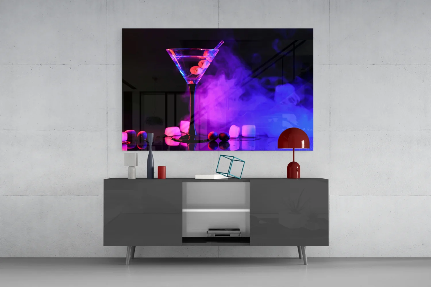Glowing Martini in Neon Glass Wall Art - Image 8