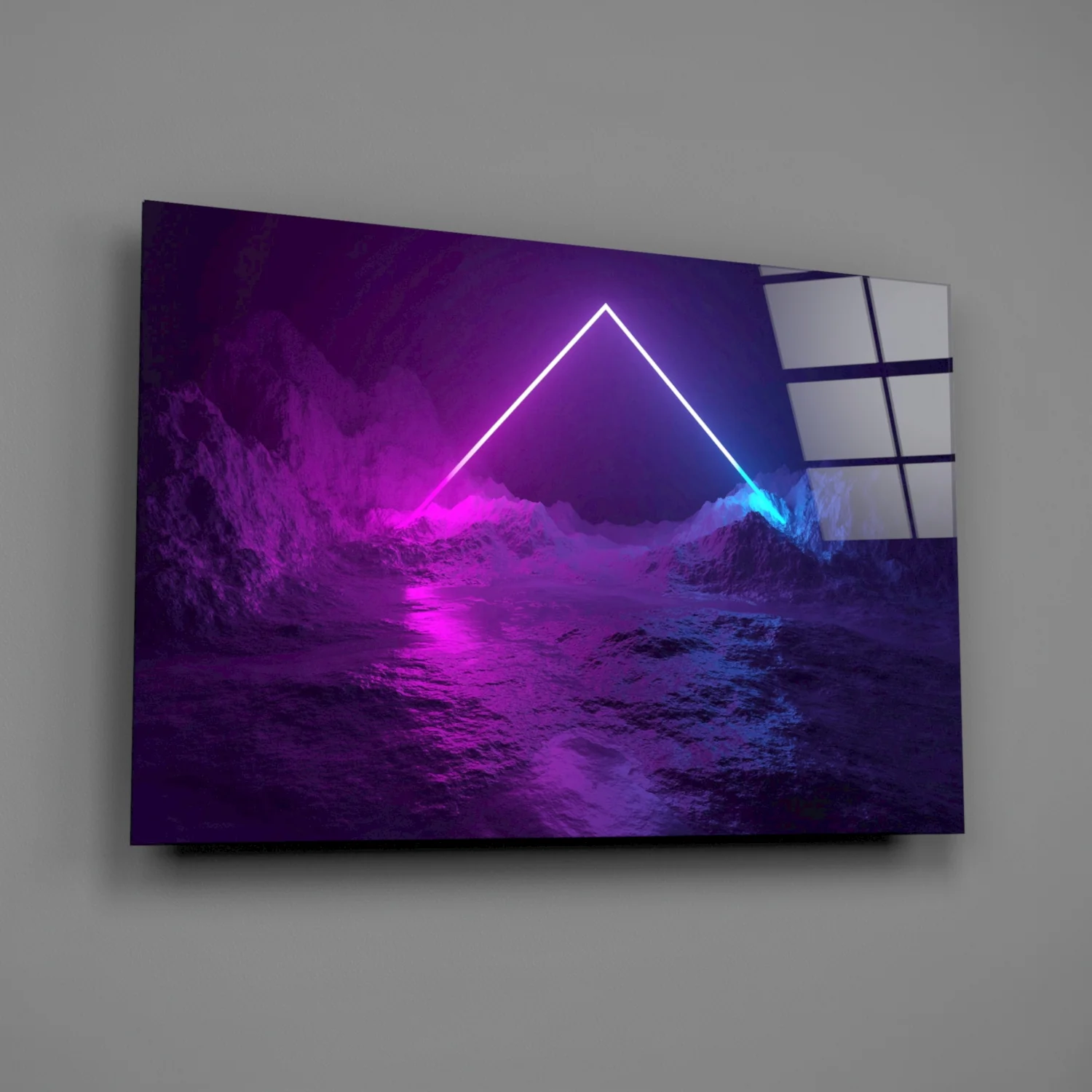 Neon Triangle Over Mountain Glass Wall Art - Image 2