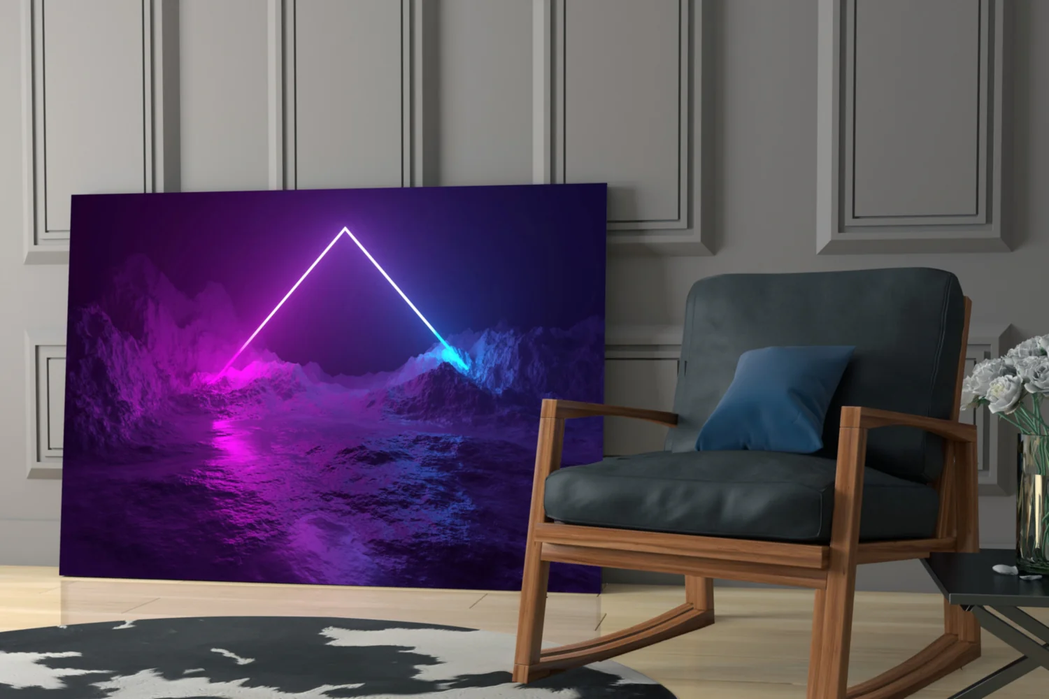 Neon Triangle Over Mountain Glass Wall Art - Image 7