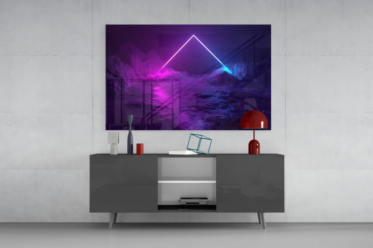 Neon Triangle Over Mountain Glass Wall Art - Image 8