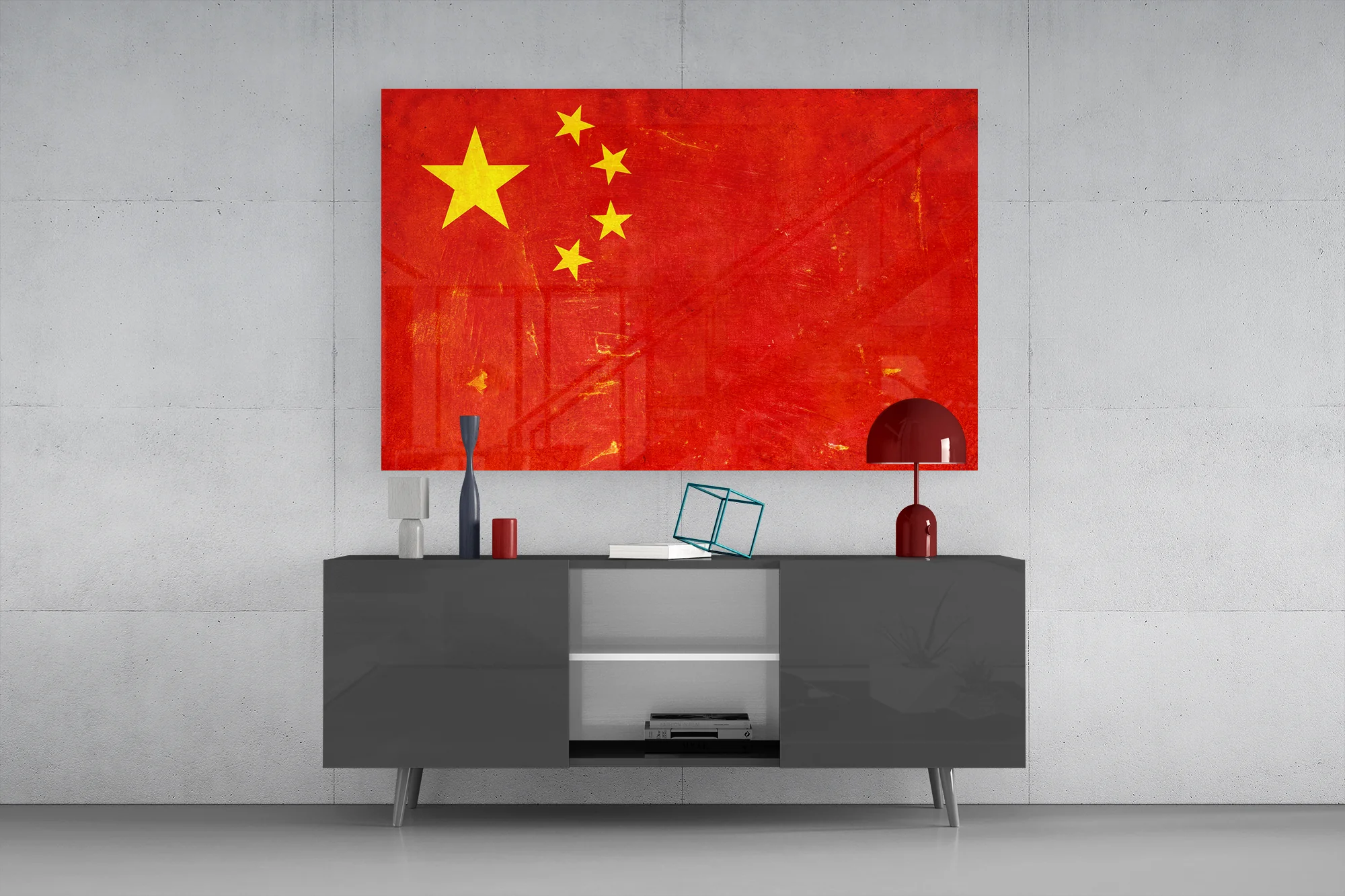 China Flag Grunge Glass Wall Art - Image 8
