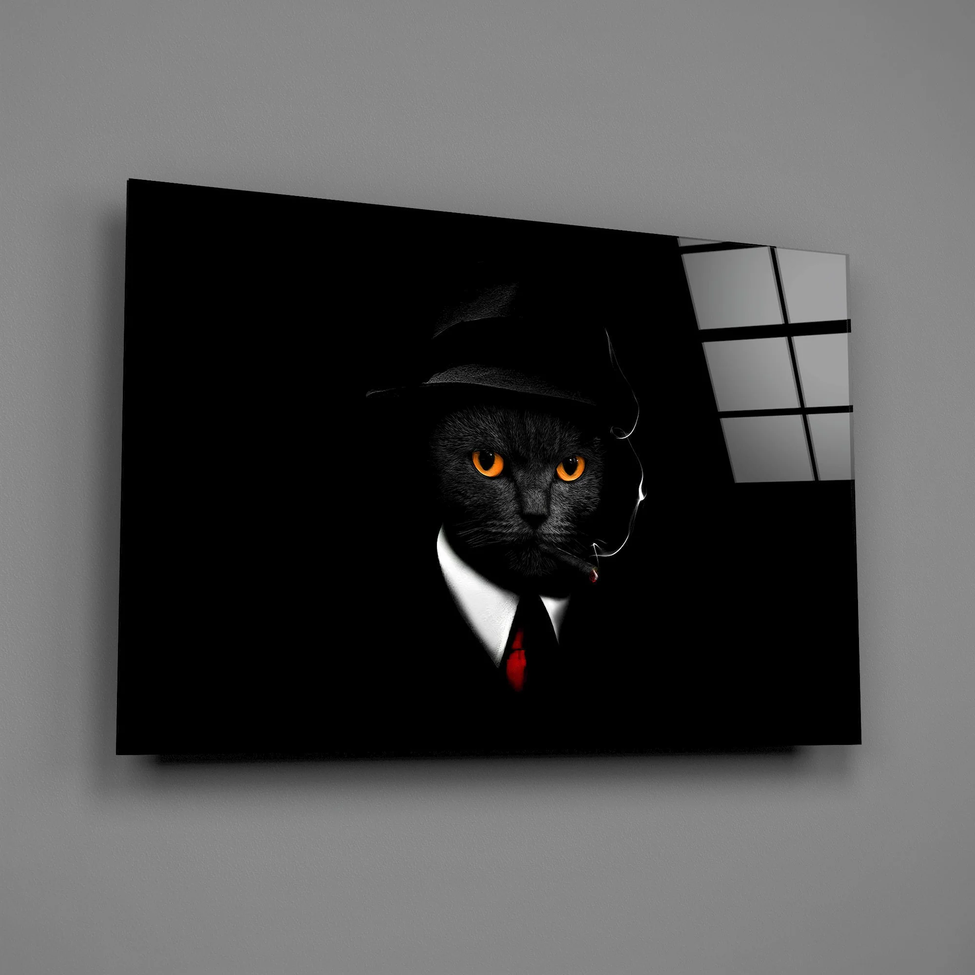 Cool Cat Detective Glass Wall Art - Image 2