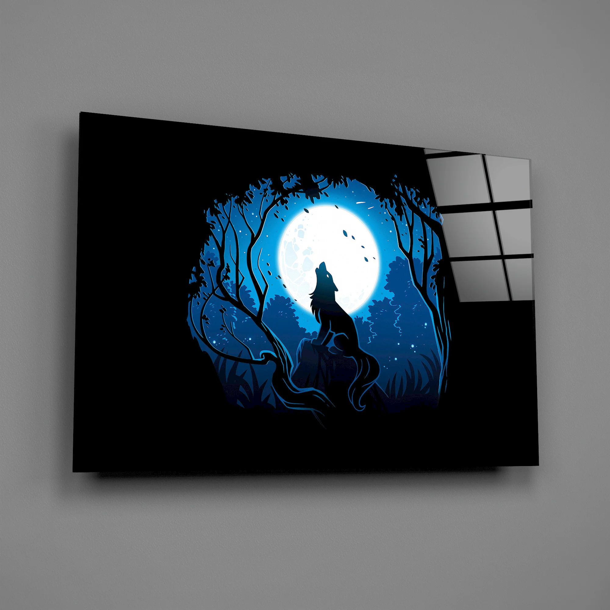 Wolf Howling at Moon Glass Wall Art - Image 2