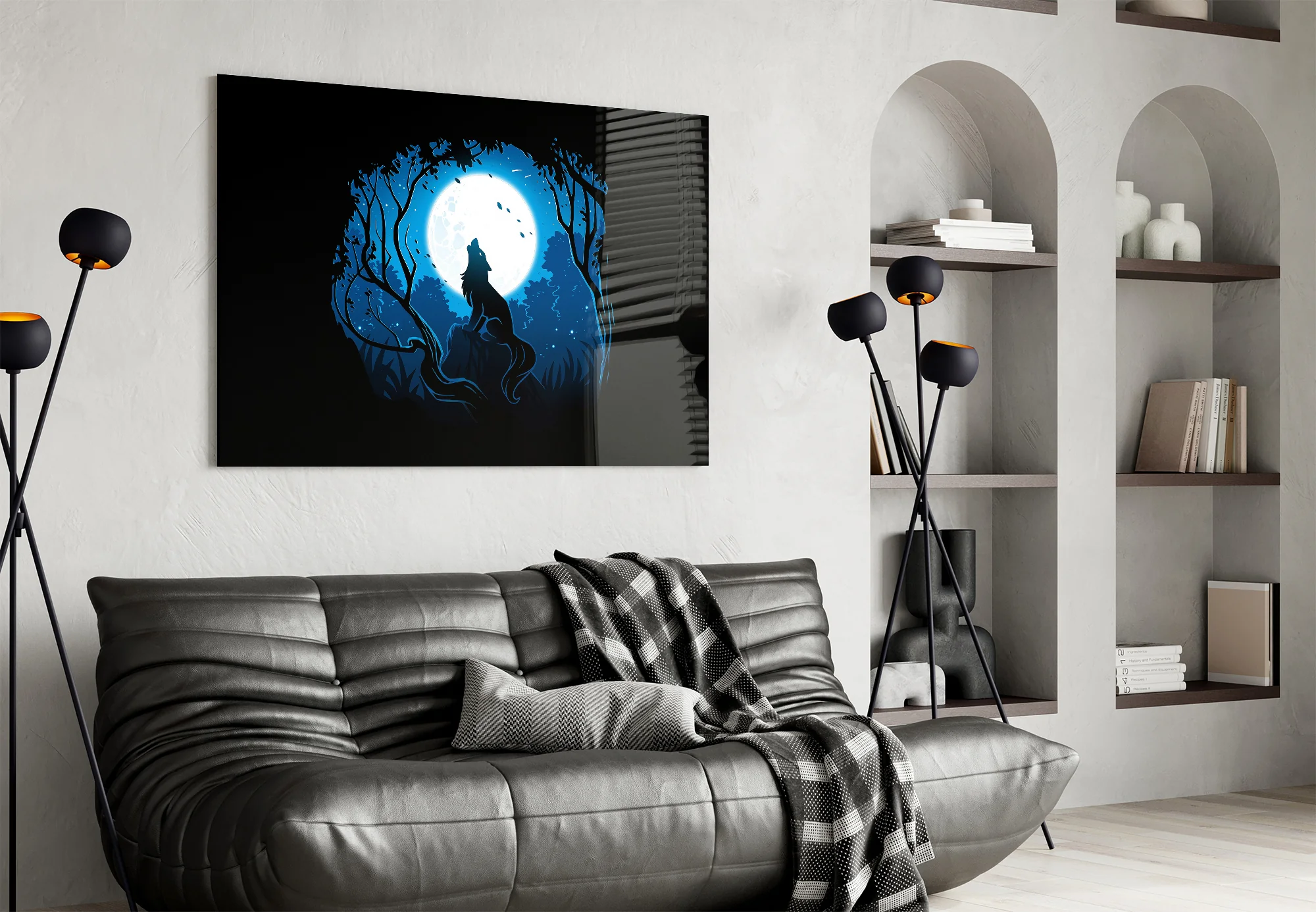 Wolf Howling at Moon Glass Wall Art - Image 4