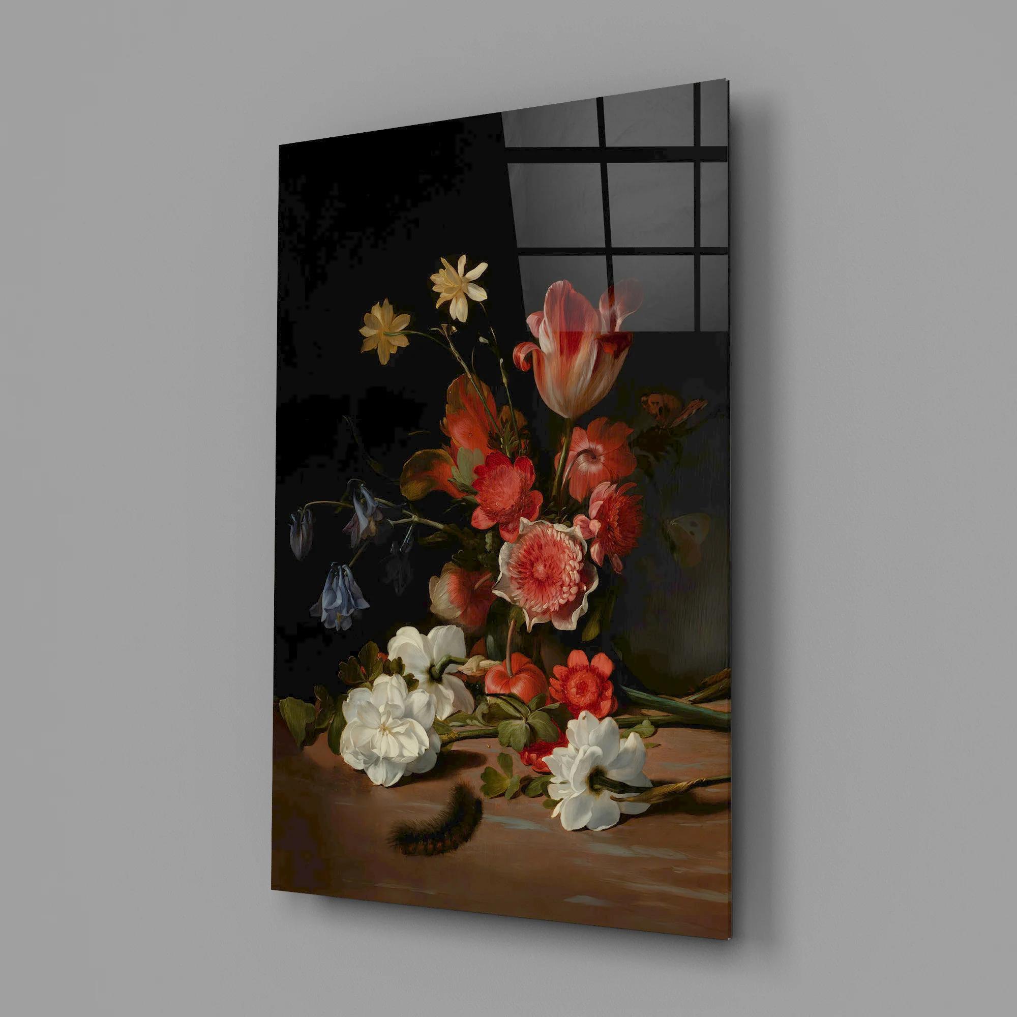 Elegant Dark Floral Bouquet Glass Wall Art - Image 2