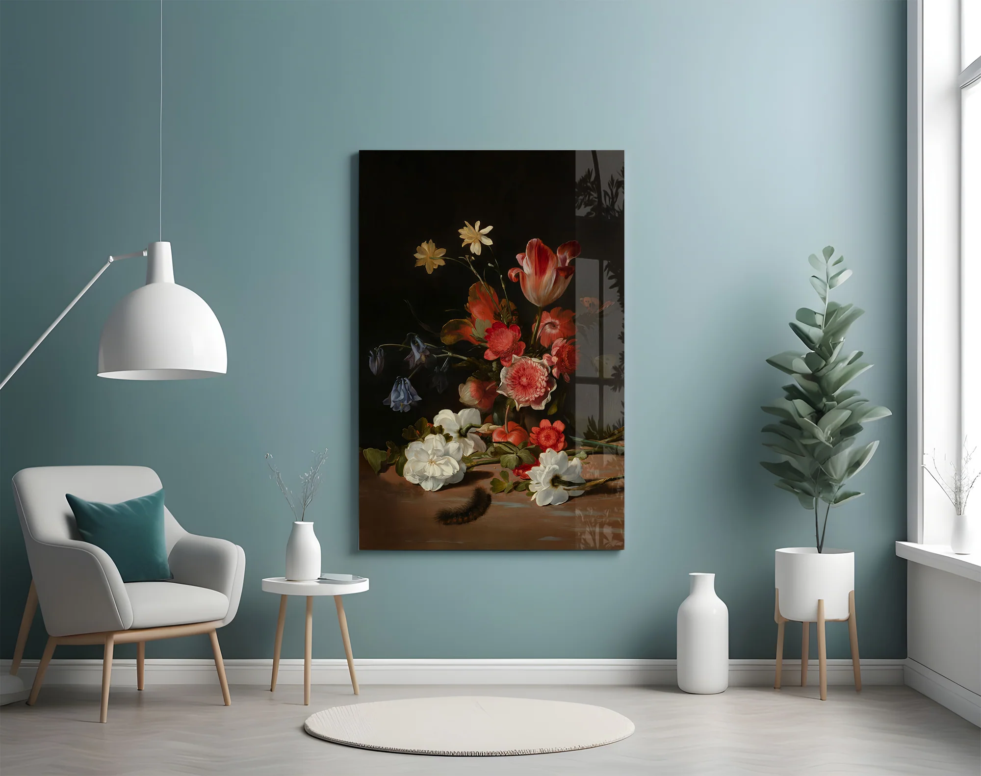 Elegant Dark Floral Bouquet Glass Wall Art - Image 4