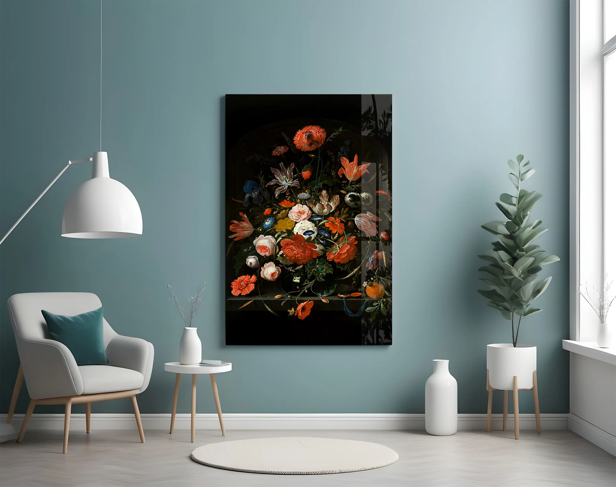 Elegant Dark Floral Bouquet Glass Wall Art - Image 4