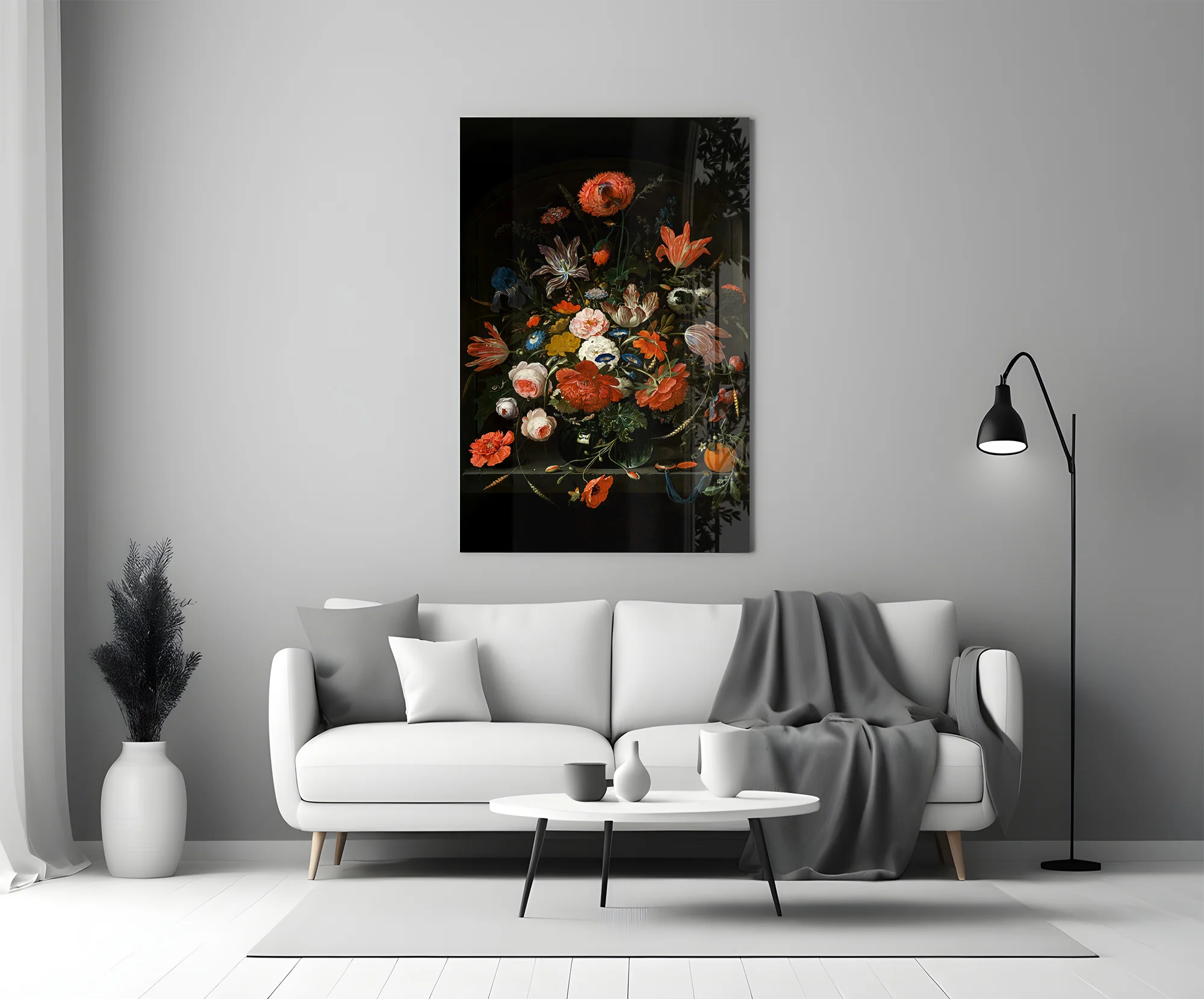 Elegant Dark Floral Bouquet Glass Wall Art - Image 5