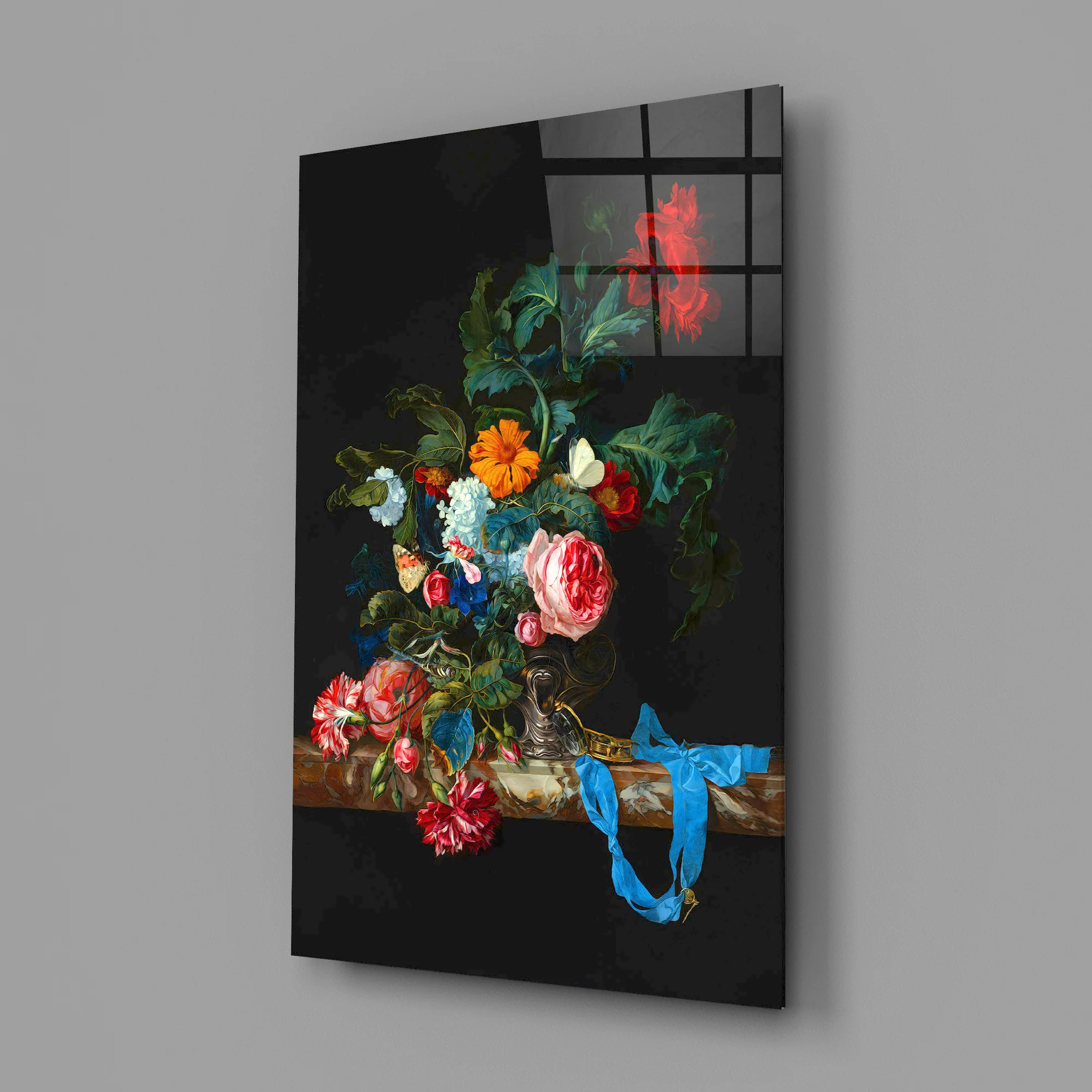 Elegant Floral Bouquet Glass Wall Art - Image 2