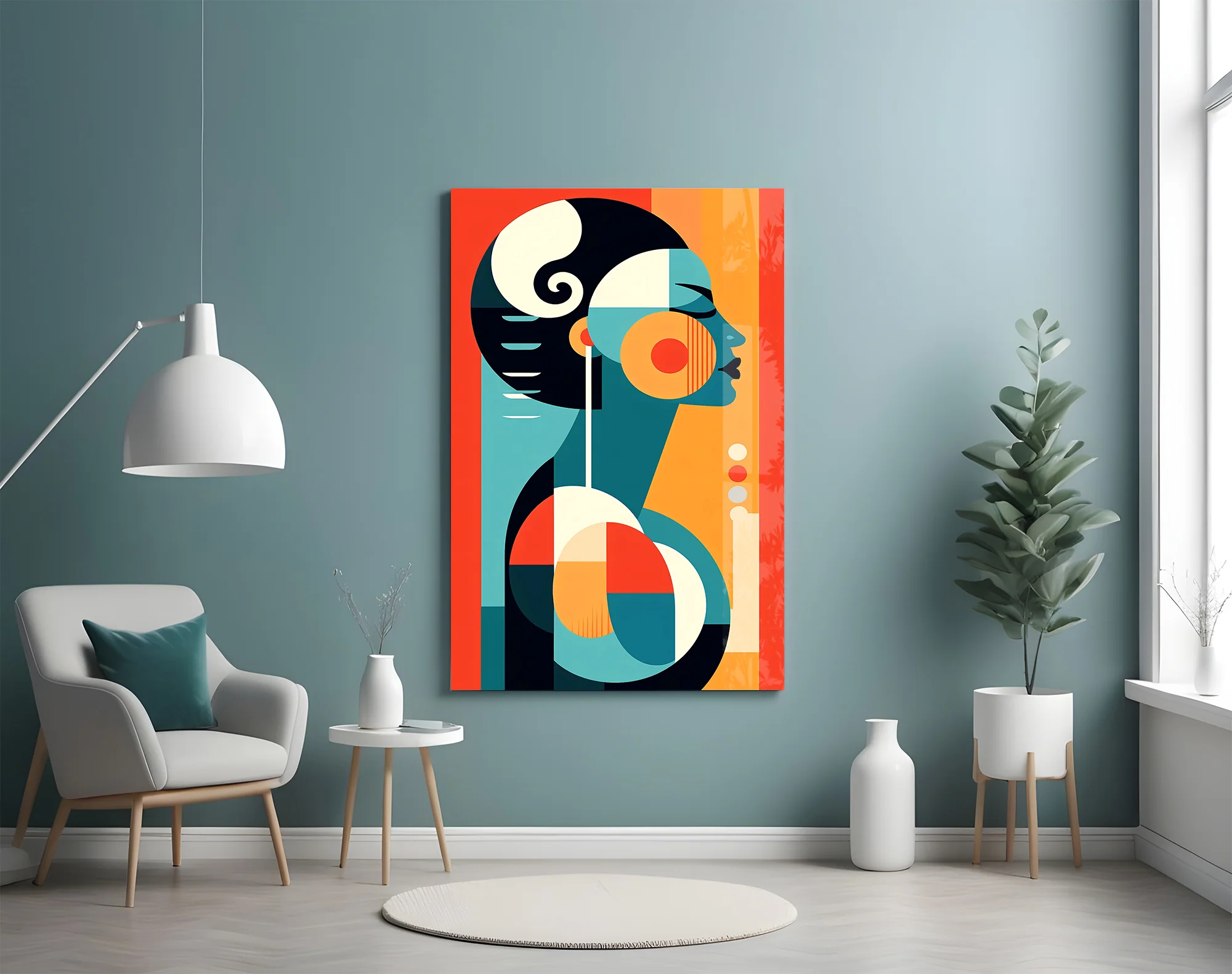 Abstract Geometric Woman Glass Wall Art - Image 4