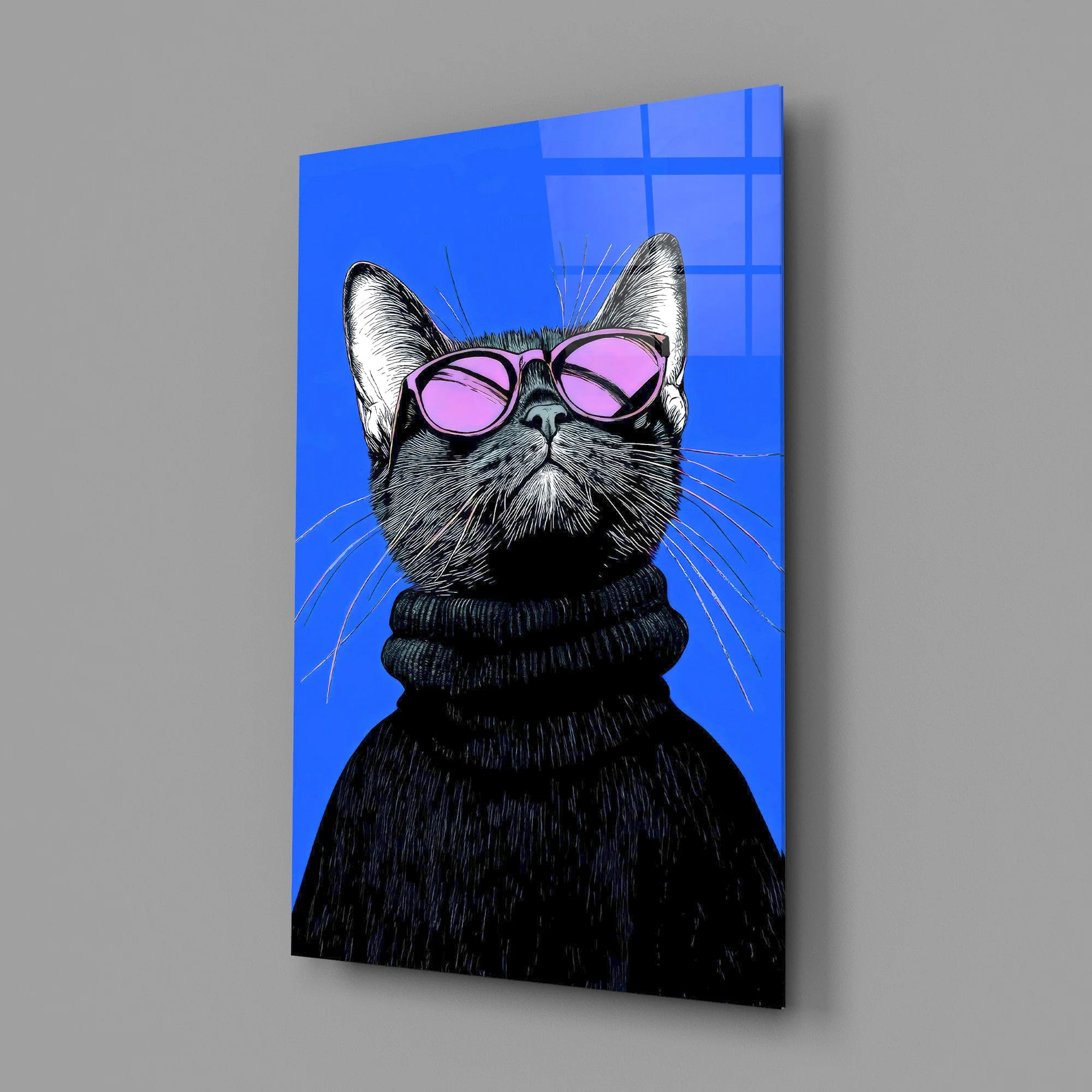 Stylish Cat Art Glass Wall Art - Image 2