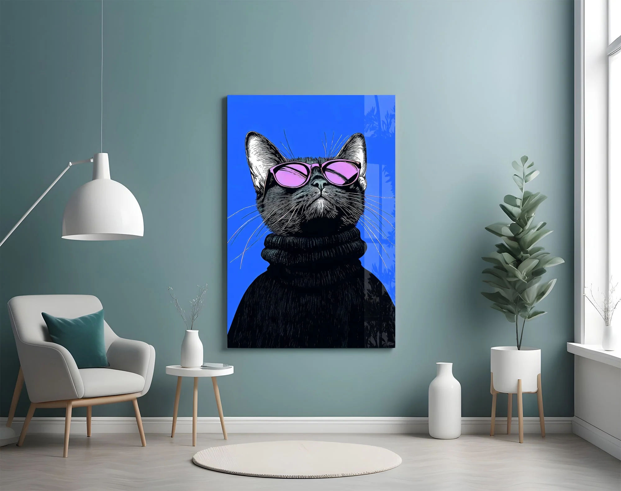 Stylish Cat Art Glass Wall Art - Image 4