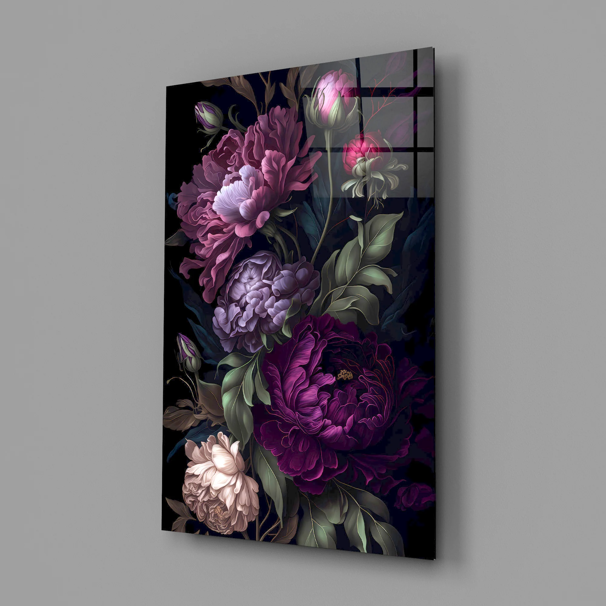 Elegant Dark Floral Bouquet Glass Wall Art - Image 2