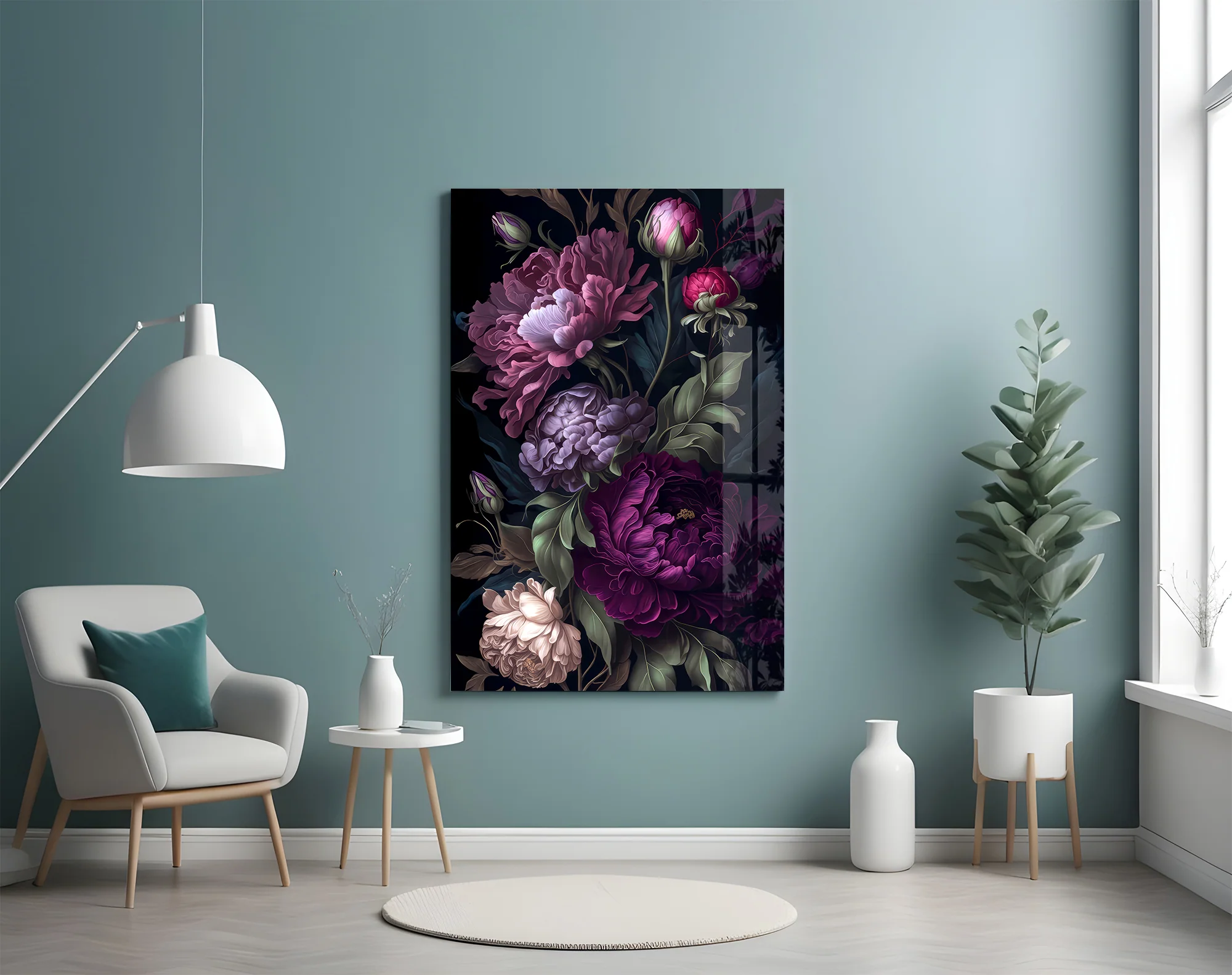 Elegant Dark Floral Bouquet Glass Wall Art - Image 4
