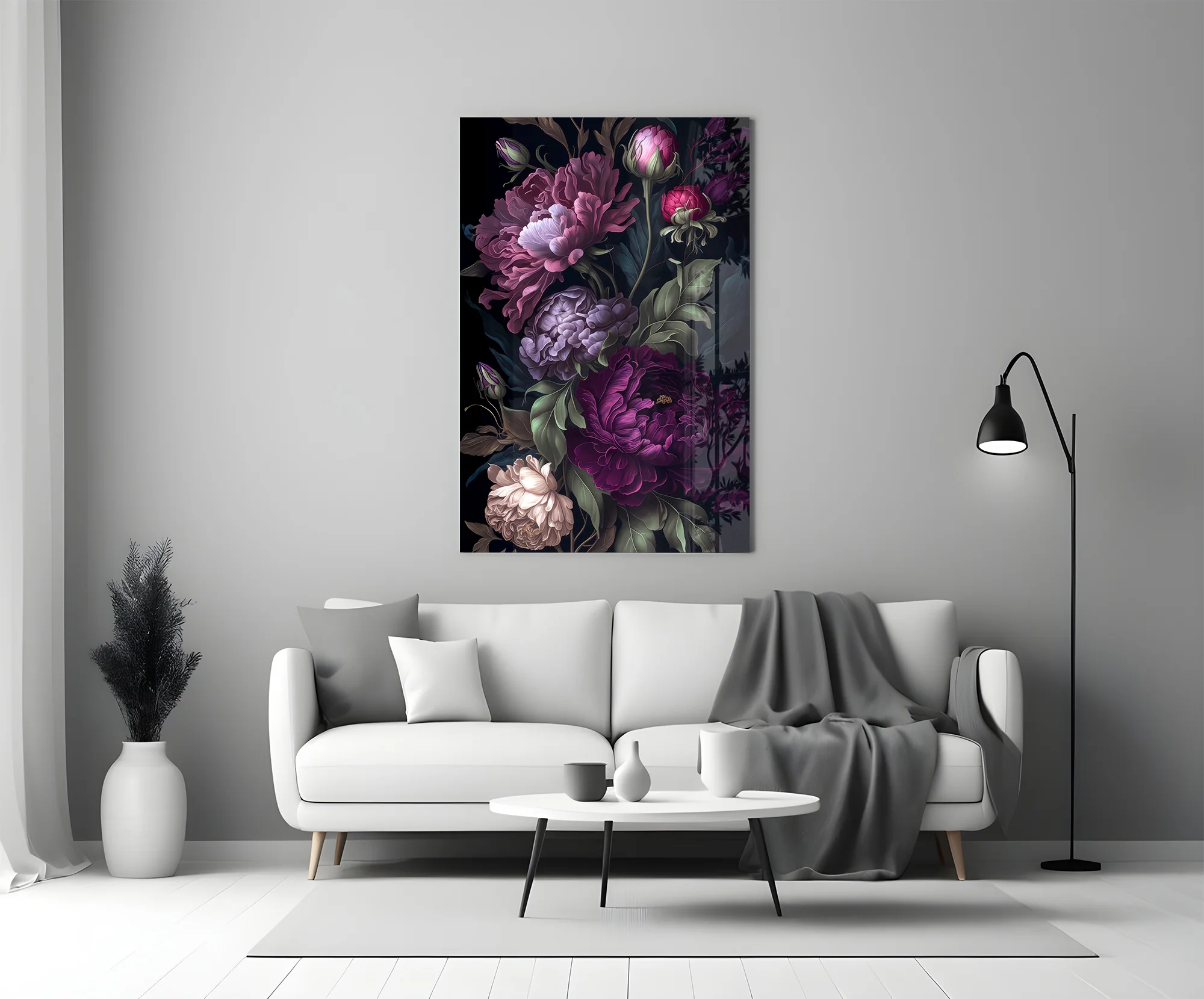 Elegant Dark Floral Bouquet Glass Wall Art - Image 5