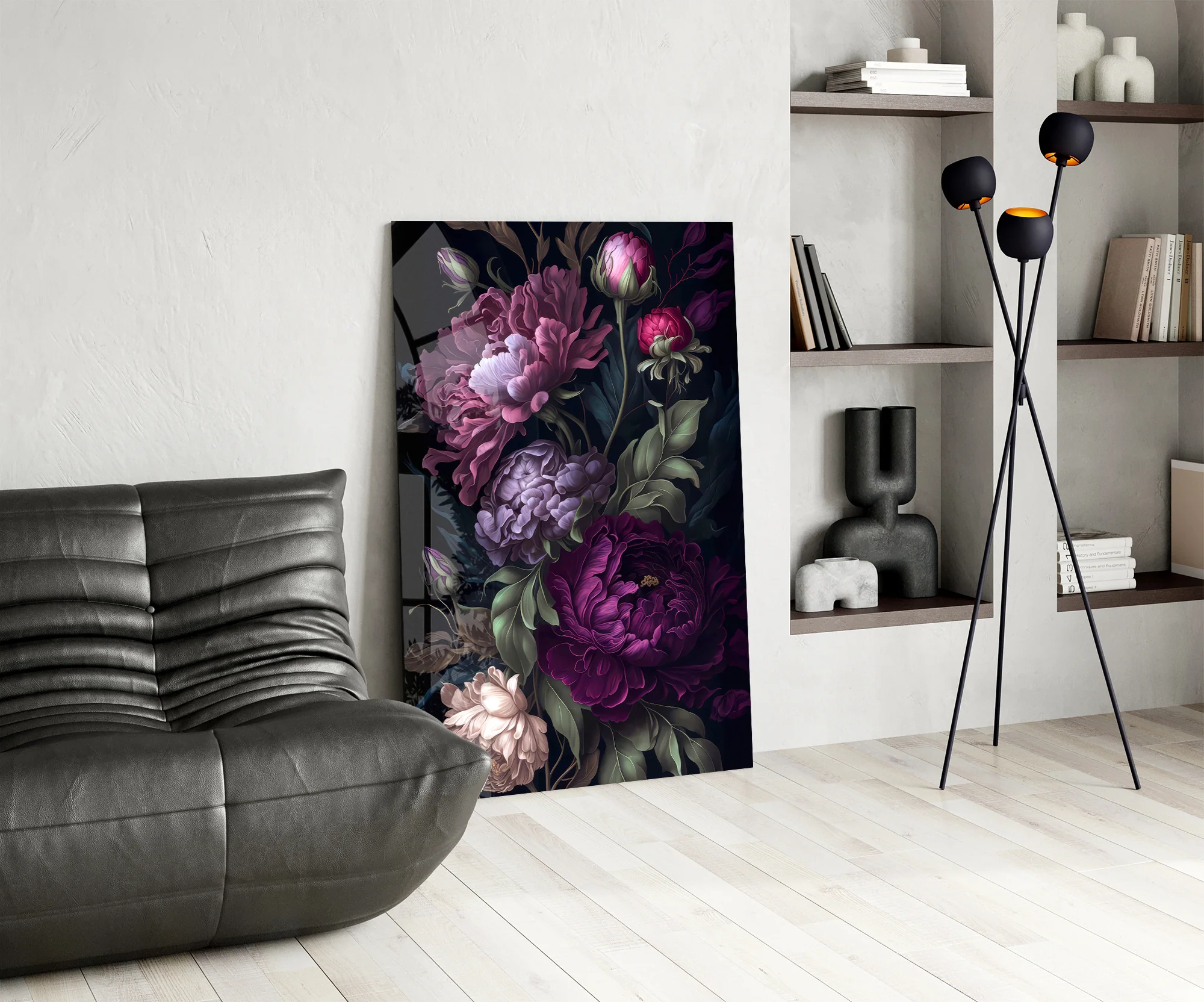 Elegant Dark Floral Bouquet Glass Wall Art - Image 6