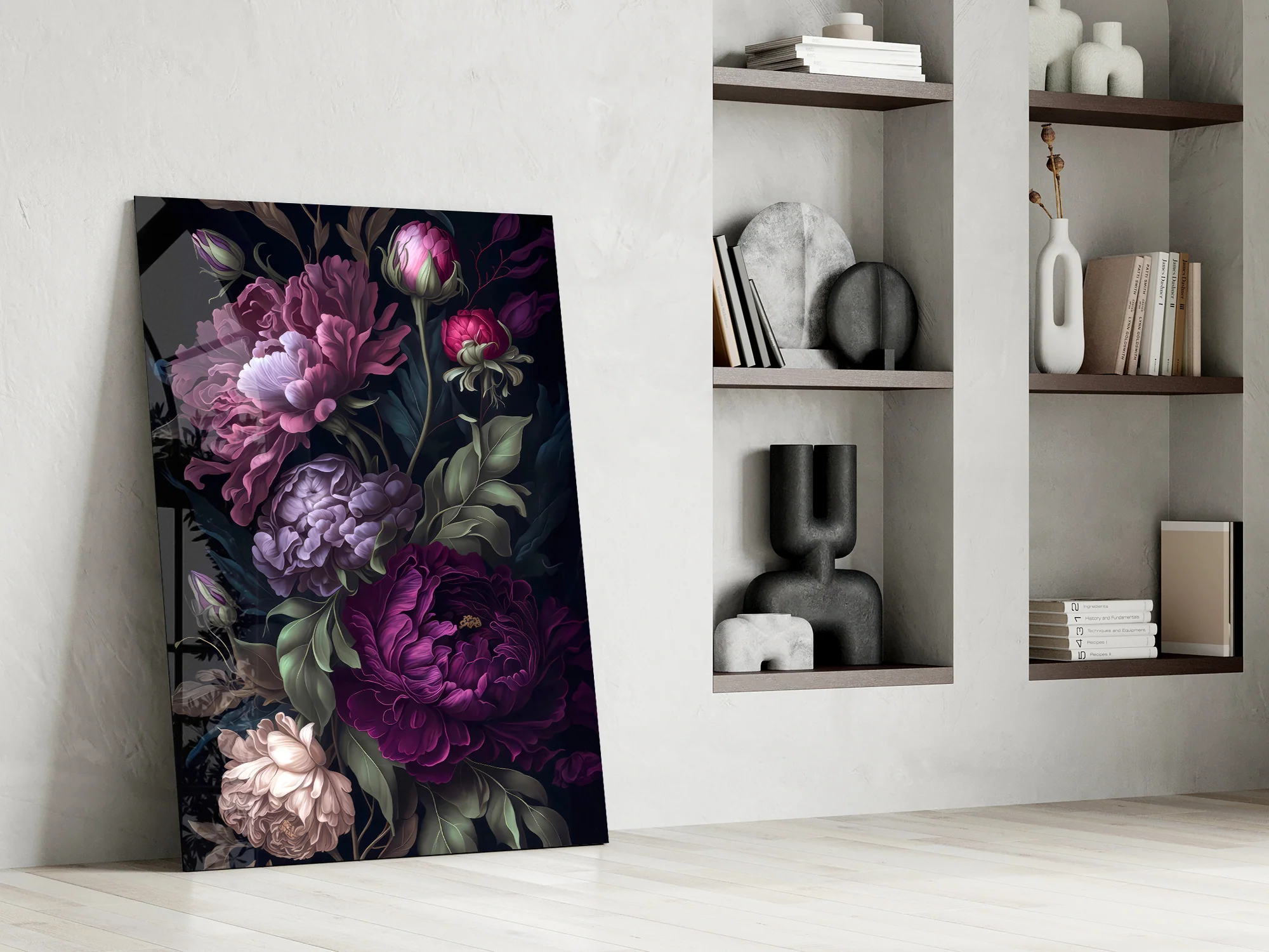 Elegant Dark Floral Bouquet Glass Wall Art - Image 7