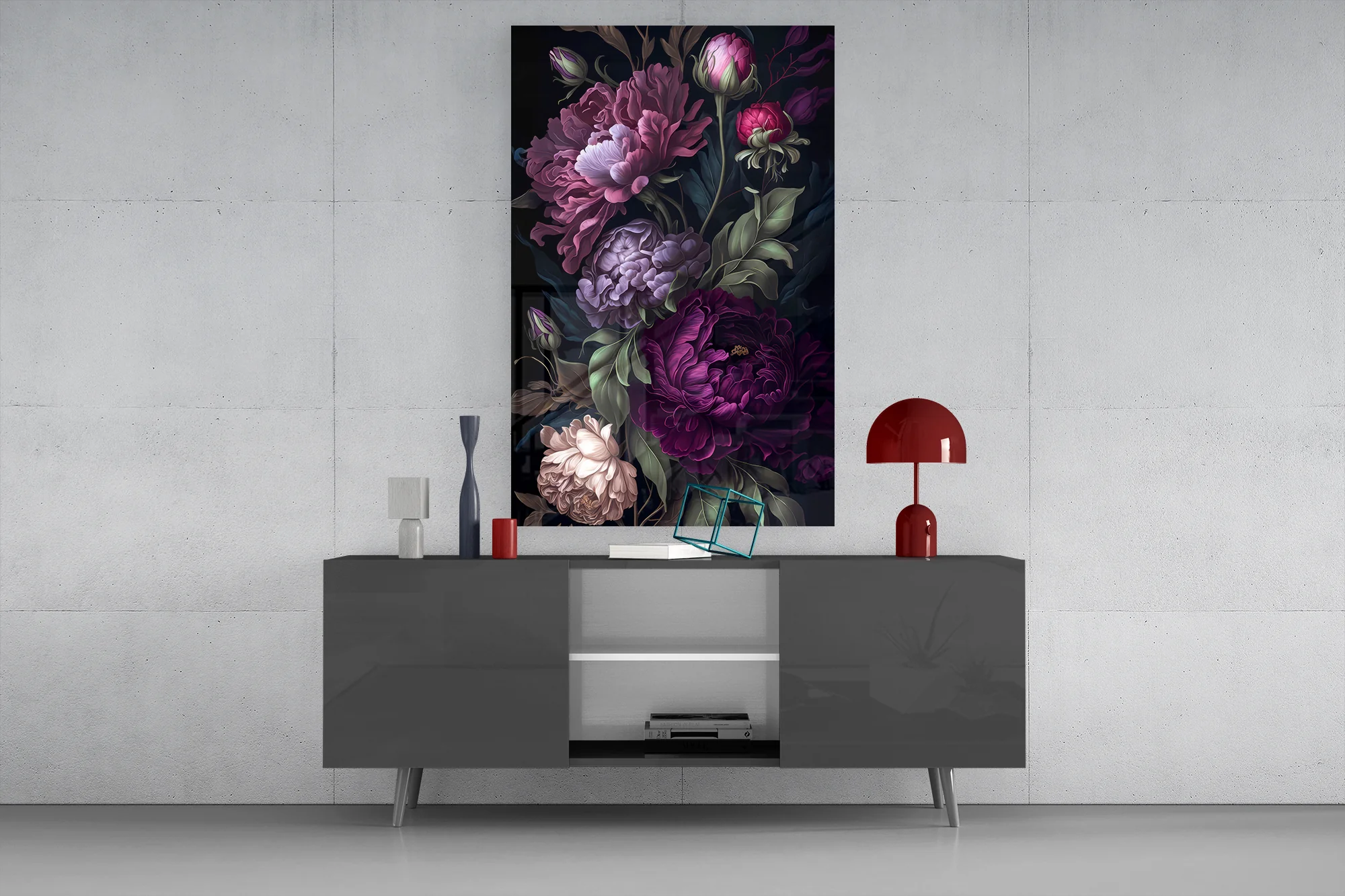 Elegant Dark Floral Bouquet Glass Wall Art - Image 8