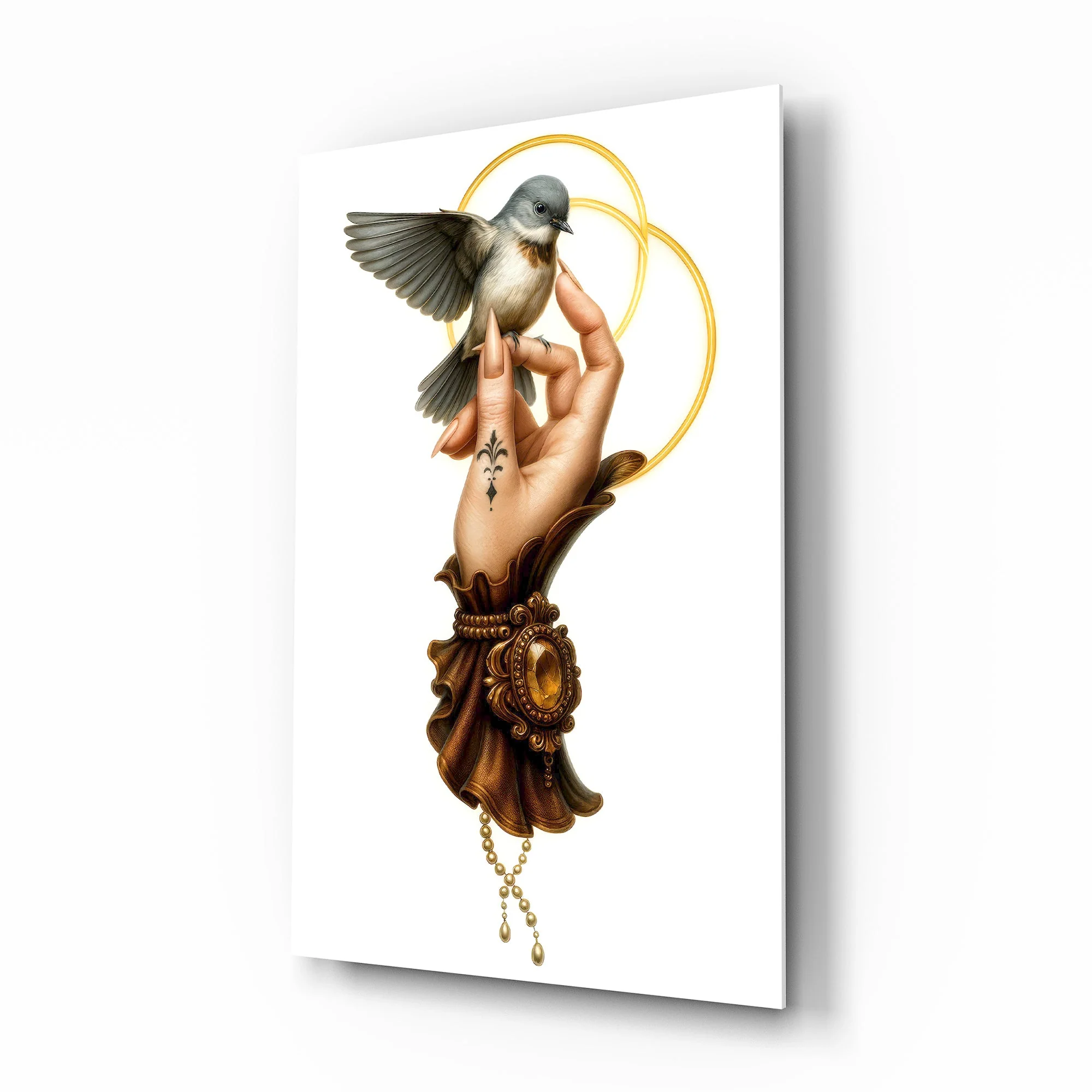 Bird and Hand Art Glass Wall Art