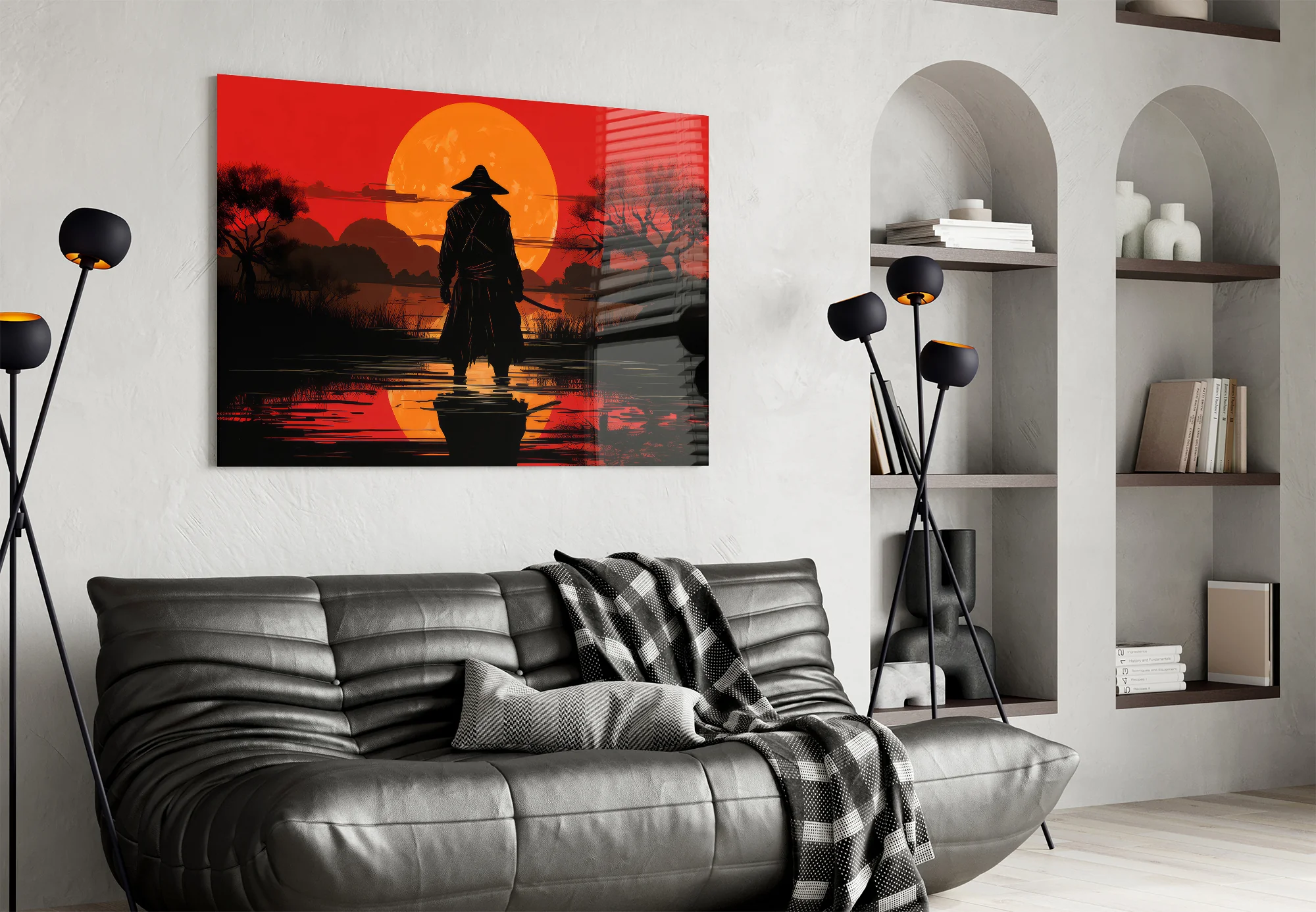 Silhouette Samurai Sunset Glass Wall Art - Image 4