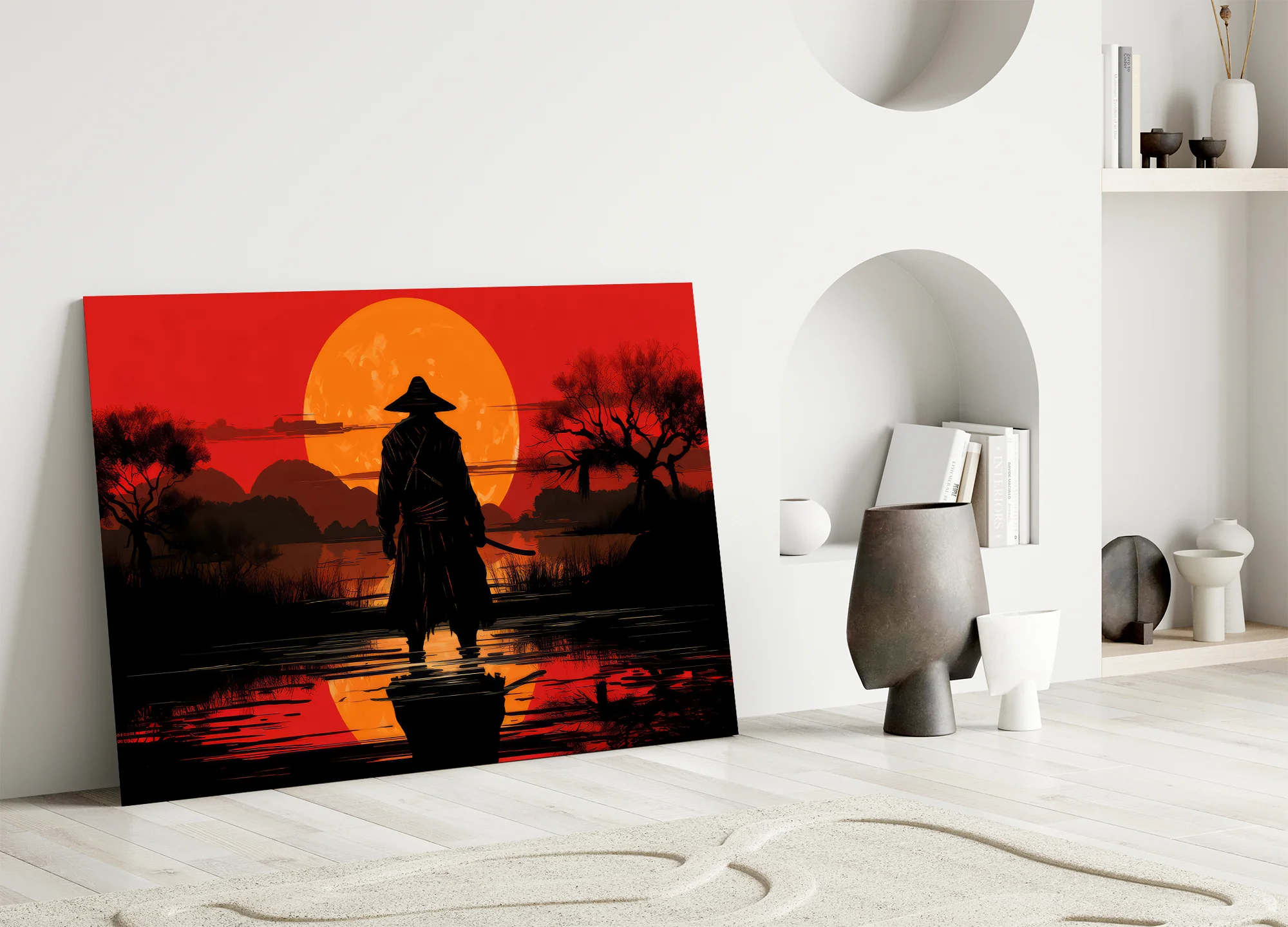 Silhouette Samurai Sunset Glass Wall Art - Image 5