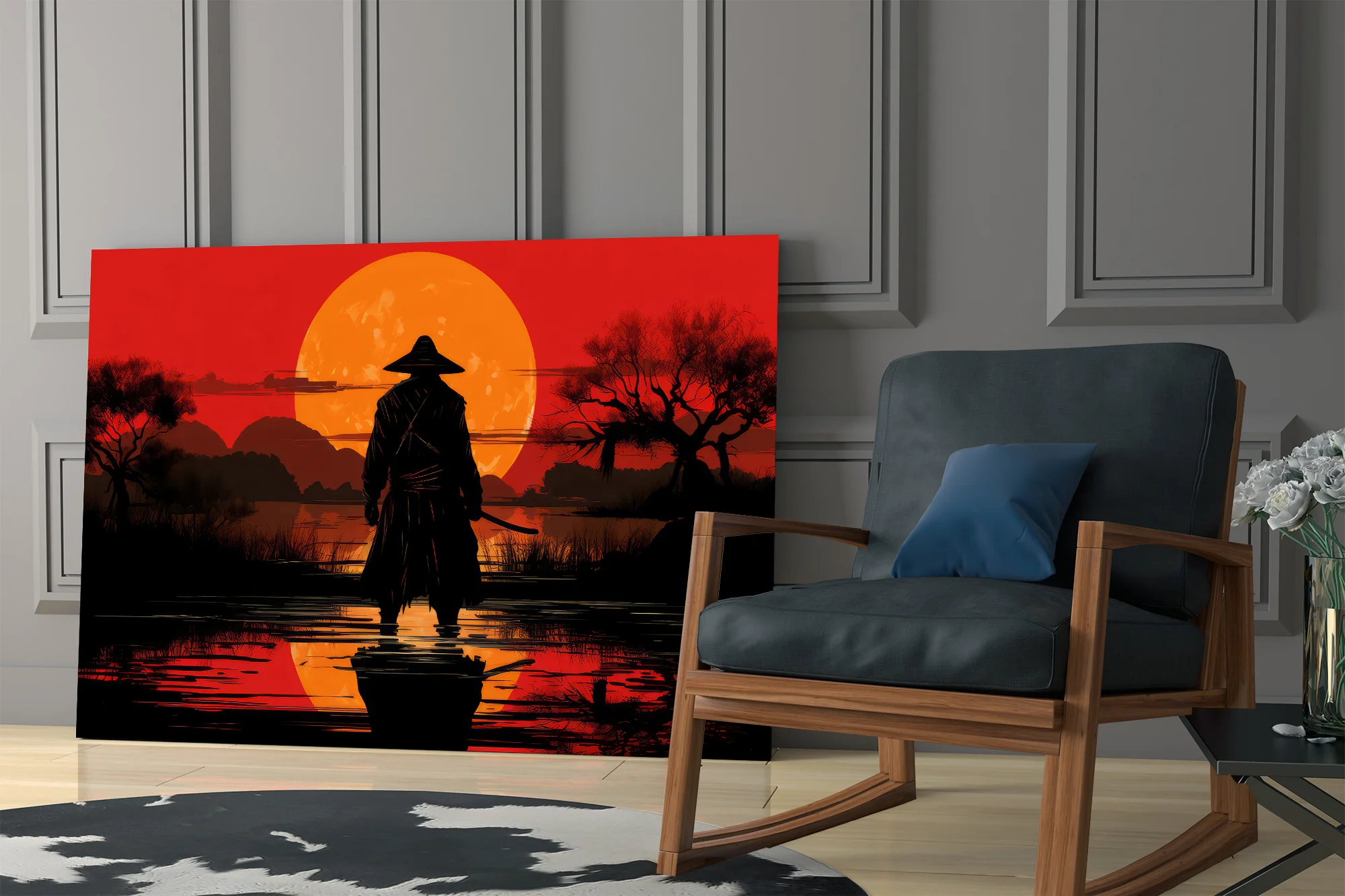 Silhouette Samurai Sunset Glass Wall Art - Image 7